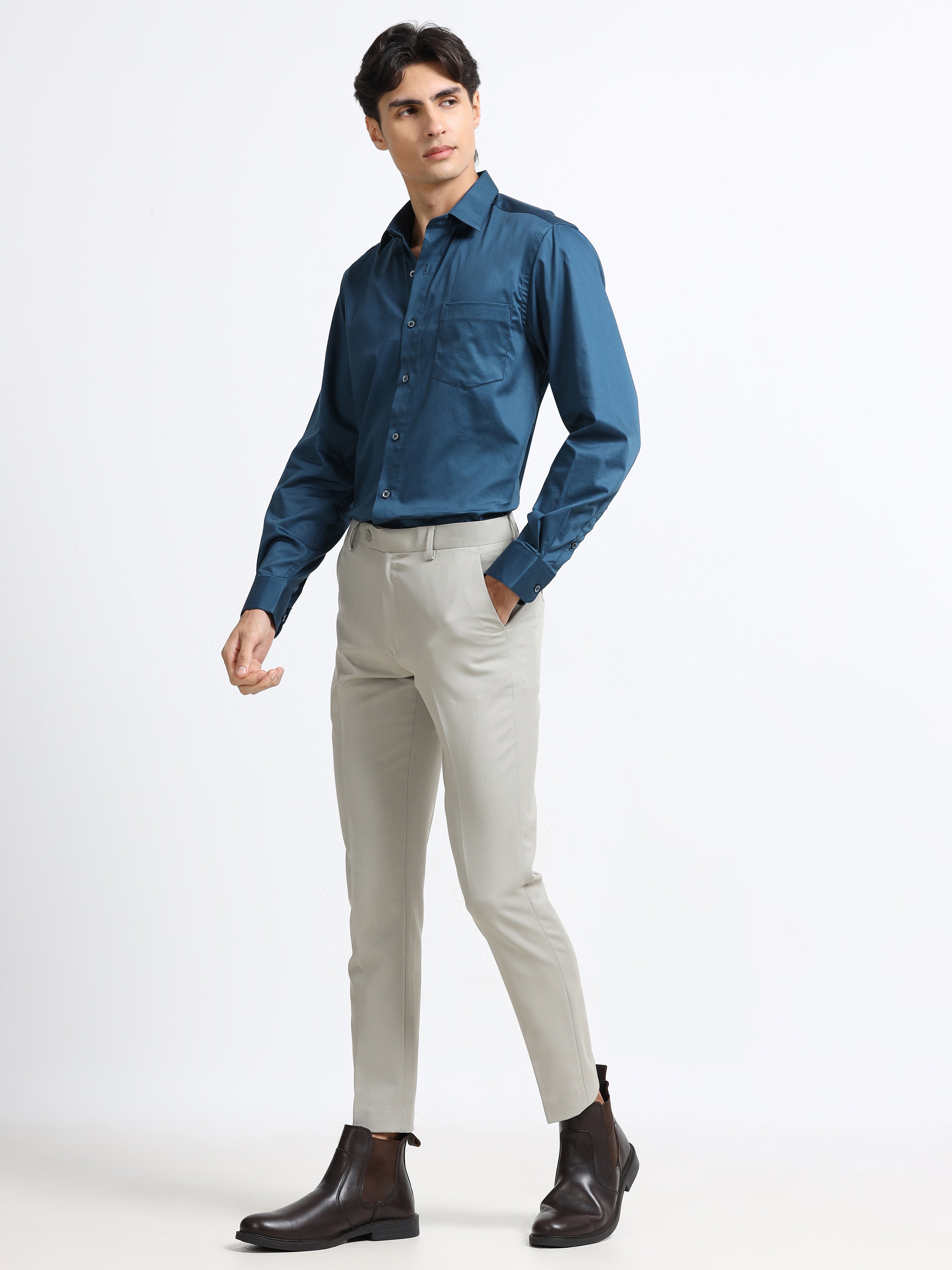 SMOKE GREY 4 WAY STRETCH VISCOSE BLEND FORMAL PANT