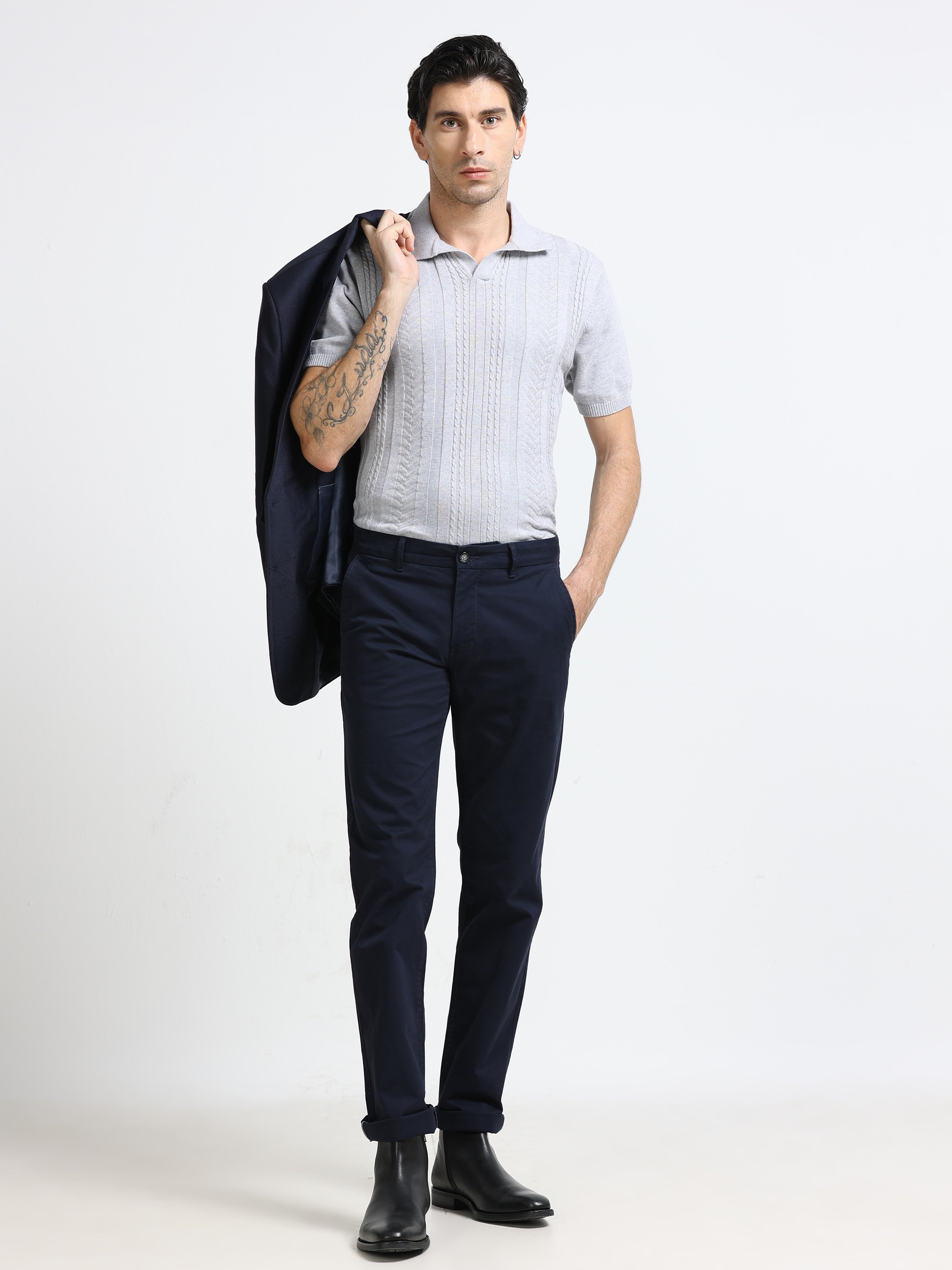 DARK NAVY GAP TWILL STRETCH TROUSERS