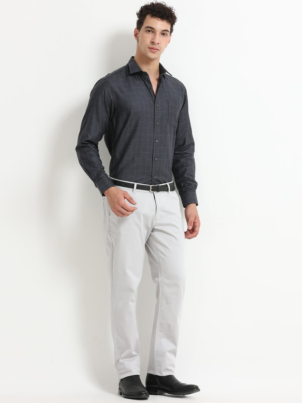 LIGHT GREY DOBBIES COTTON LYCRA BLEND TROUSER