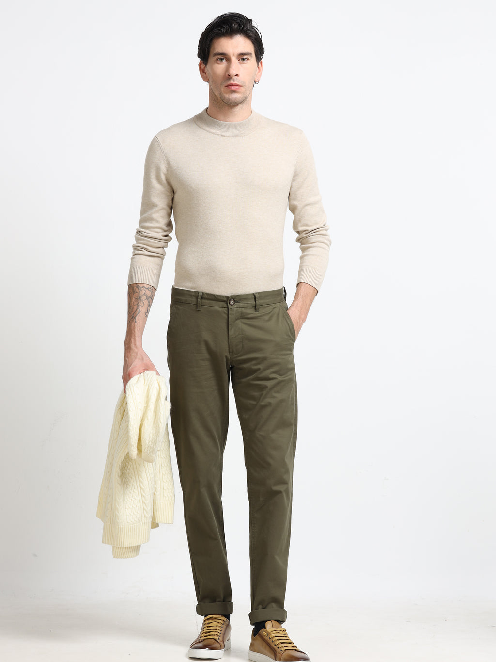 ARMY GREEN GAP TWILL STRETCH TROUSERS