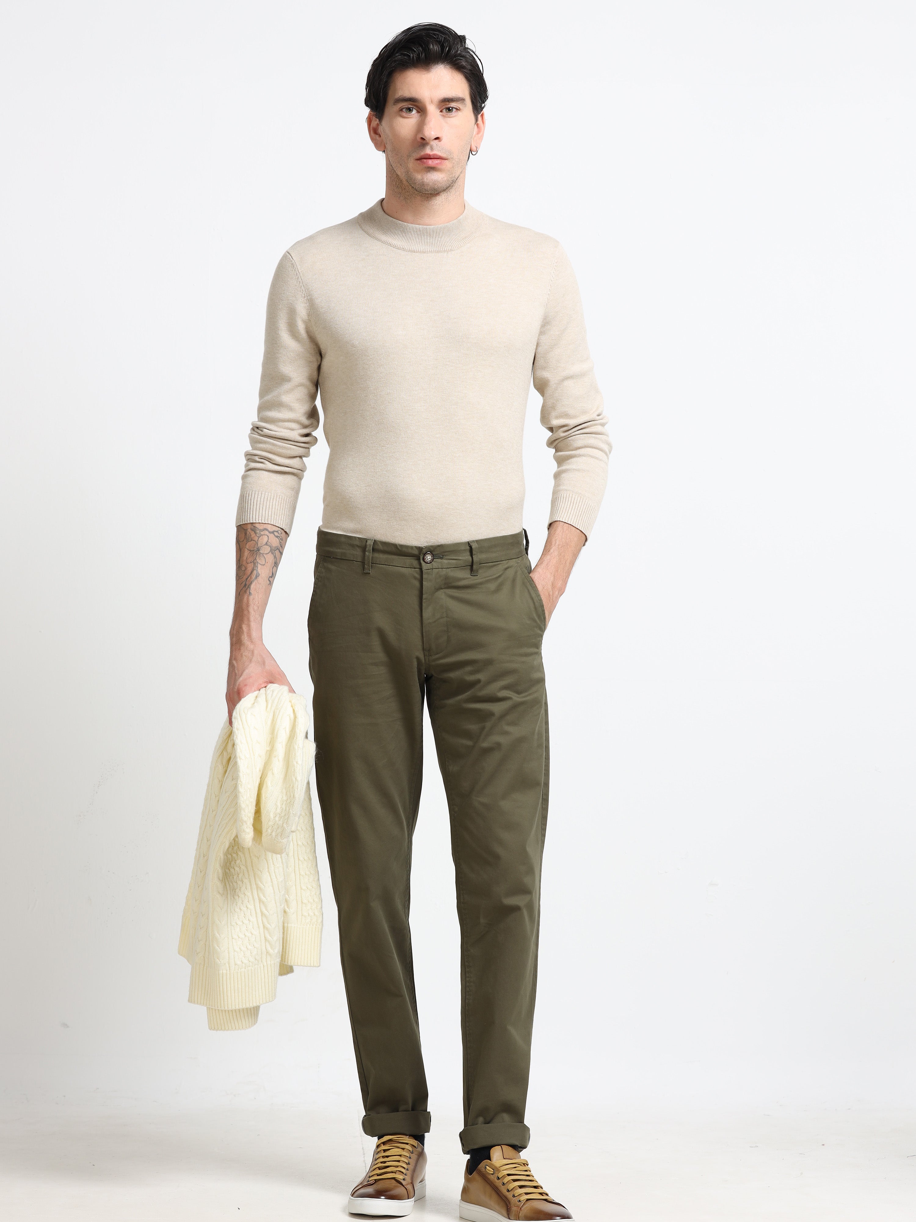 ARMY GREEN GAP TWILL STRETCH TROUSERS