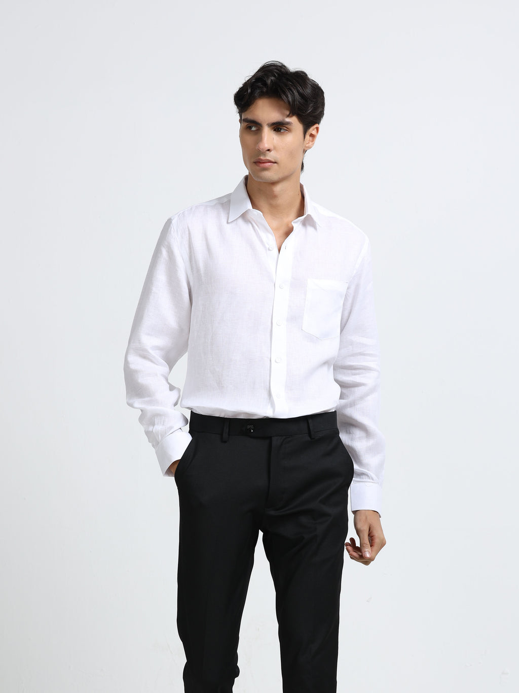 Arctic Breeze White Linen Solid Shirt