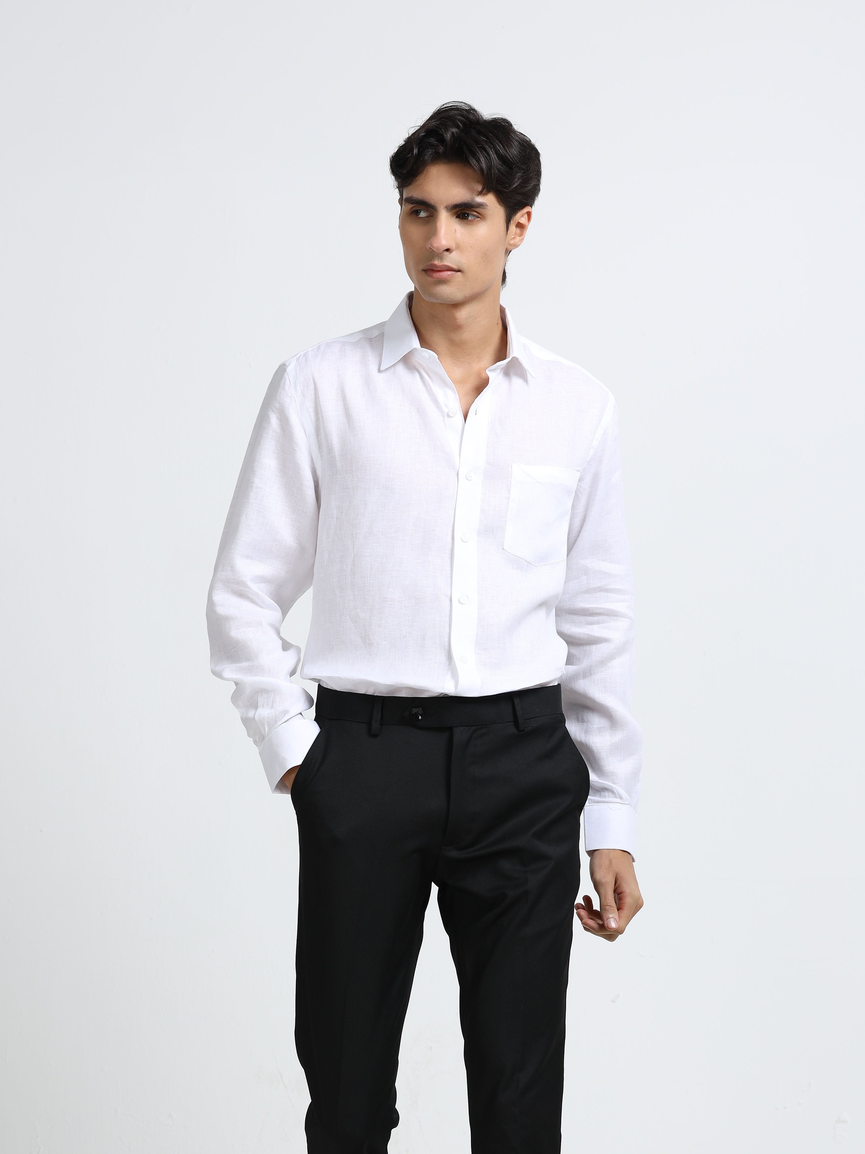 Arctic Breeze White Linen Solid Shirt