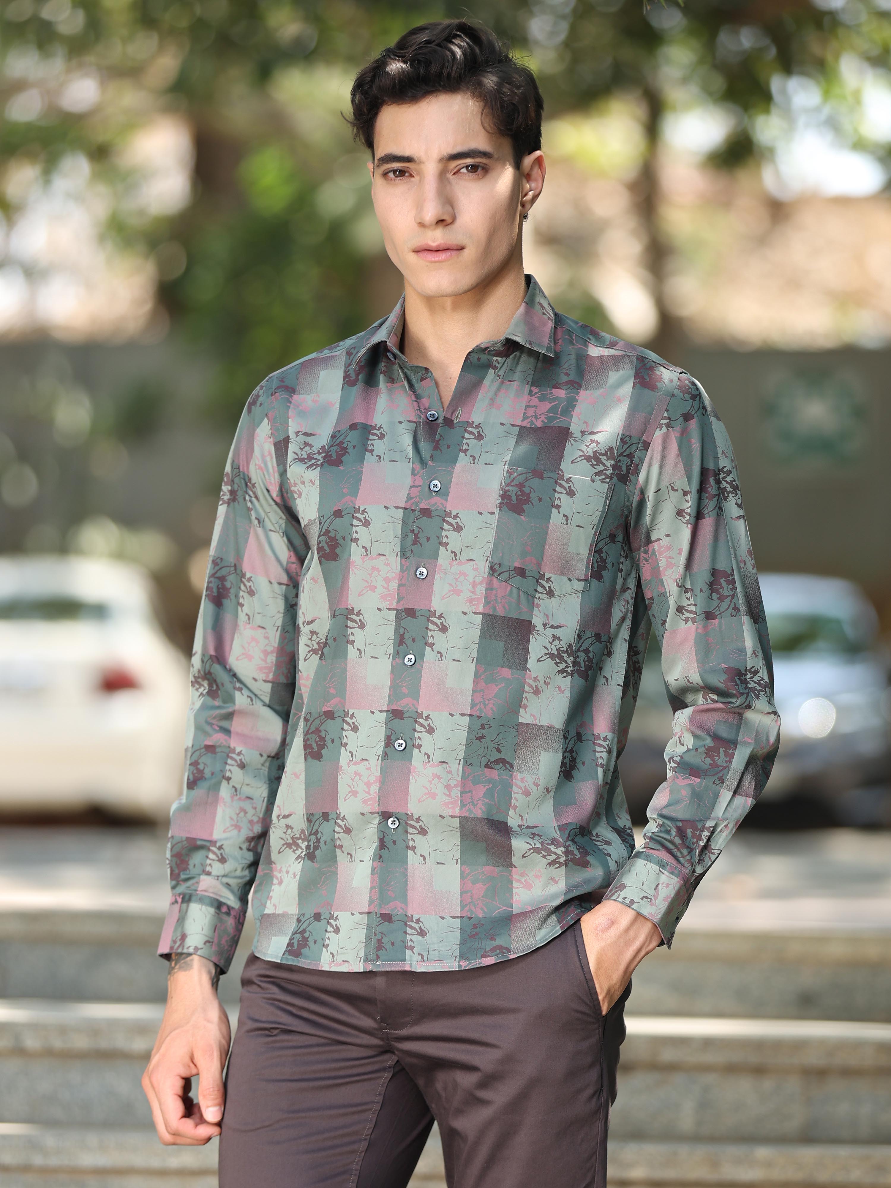 Abstract Forest Jacquard Check Shirt
