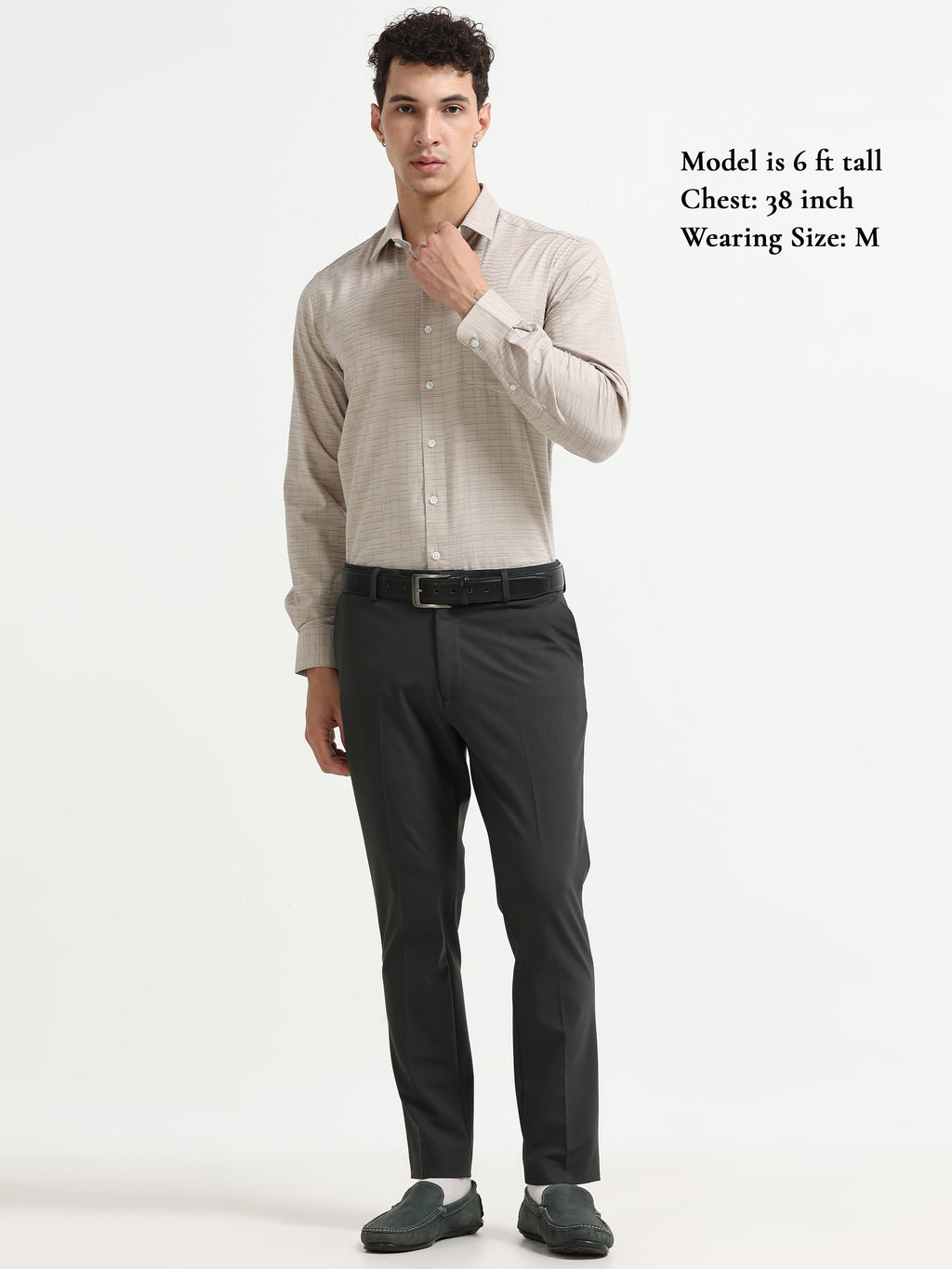 Sand Grid Windowpane Jacquard Shirt