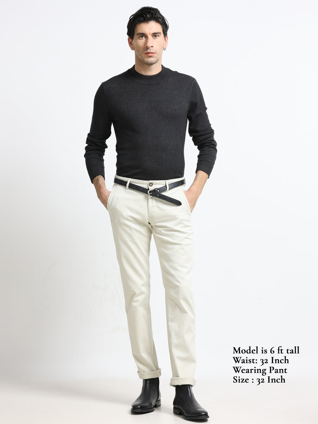 ECRU DOBBIES COTTON LYCRA BLEND TROUSER