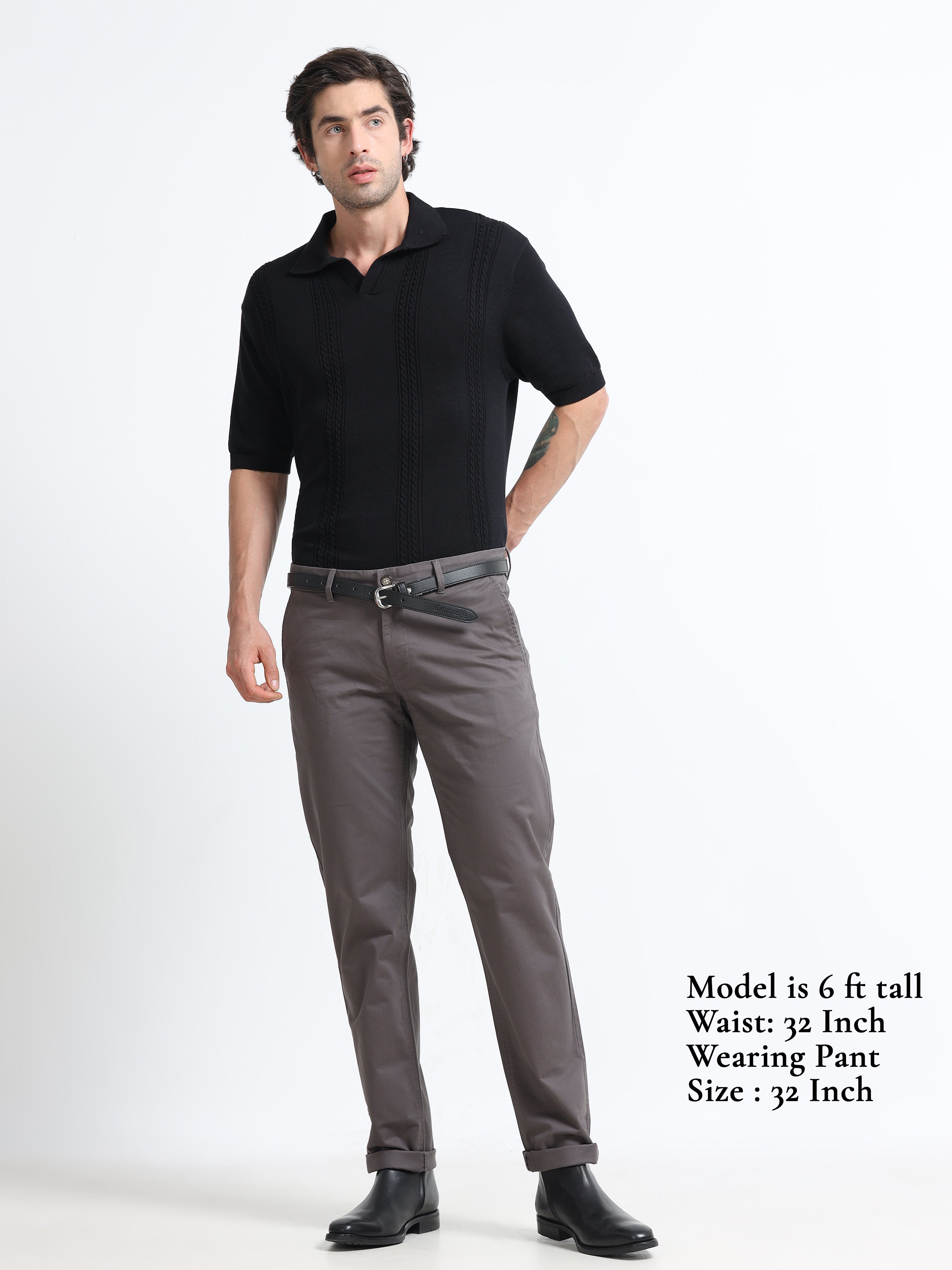 CEMENT GREY CONVERSE COTTON LYCRA STRECTH TROUSERS