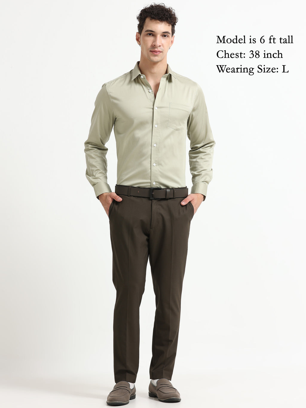 Muted Olive Cotton Satin Stretch Solid Shirt