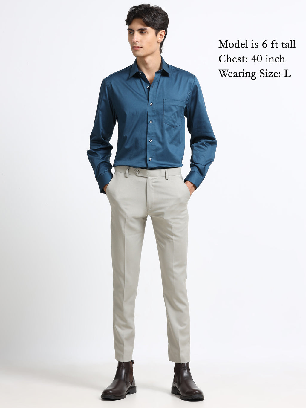 Midnight Teal Cotton Satin Stretch Solid Shirt