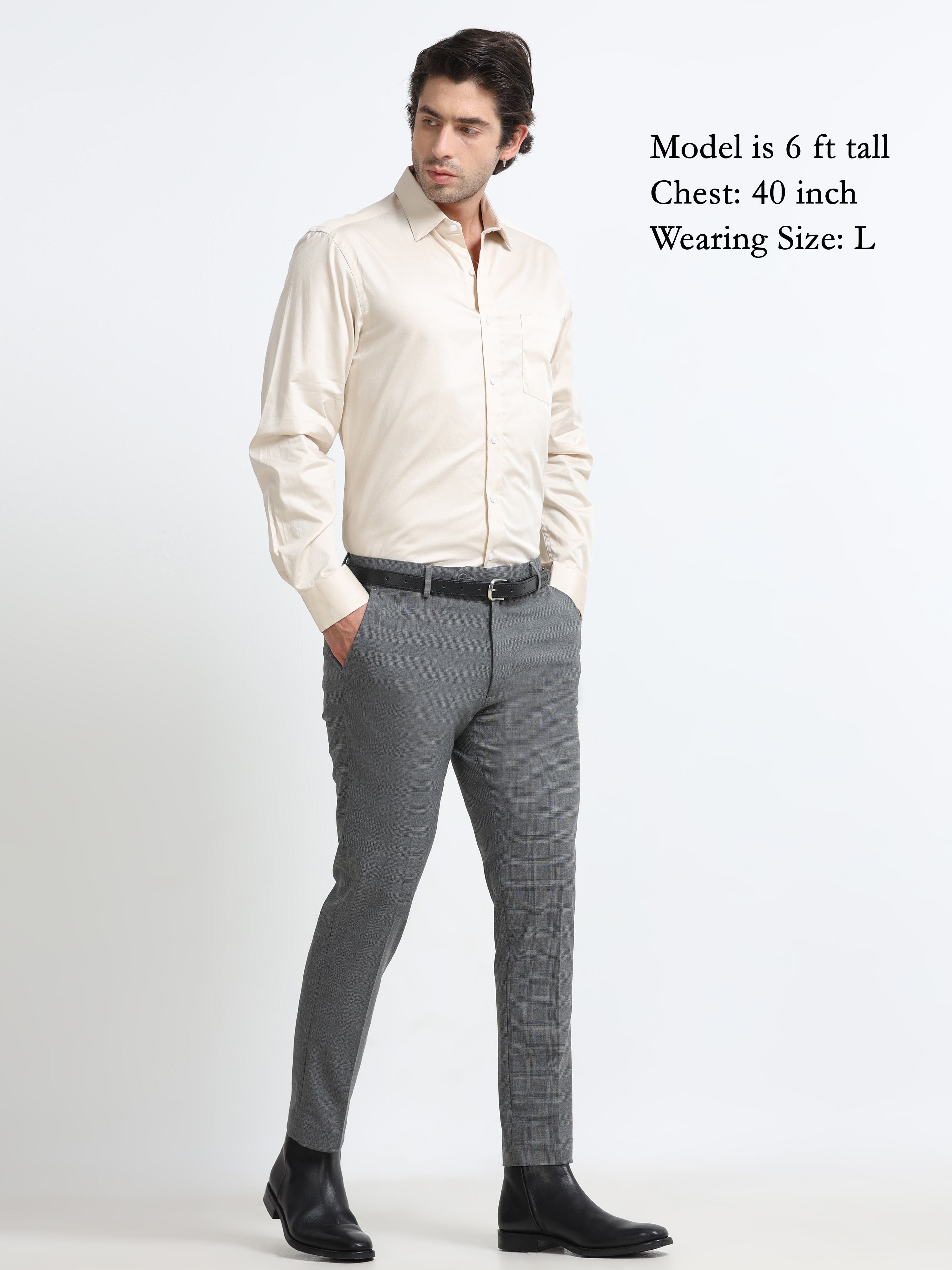 Champagne Luster Cotton Satin Stretch Solid Shirt