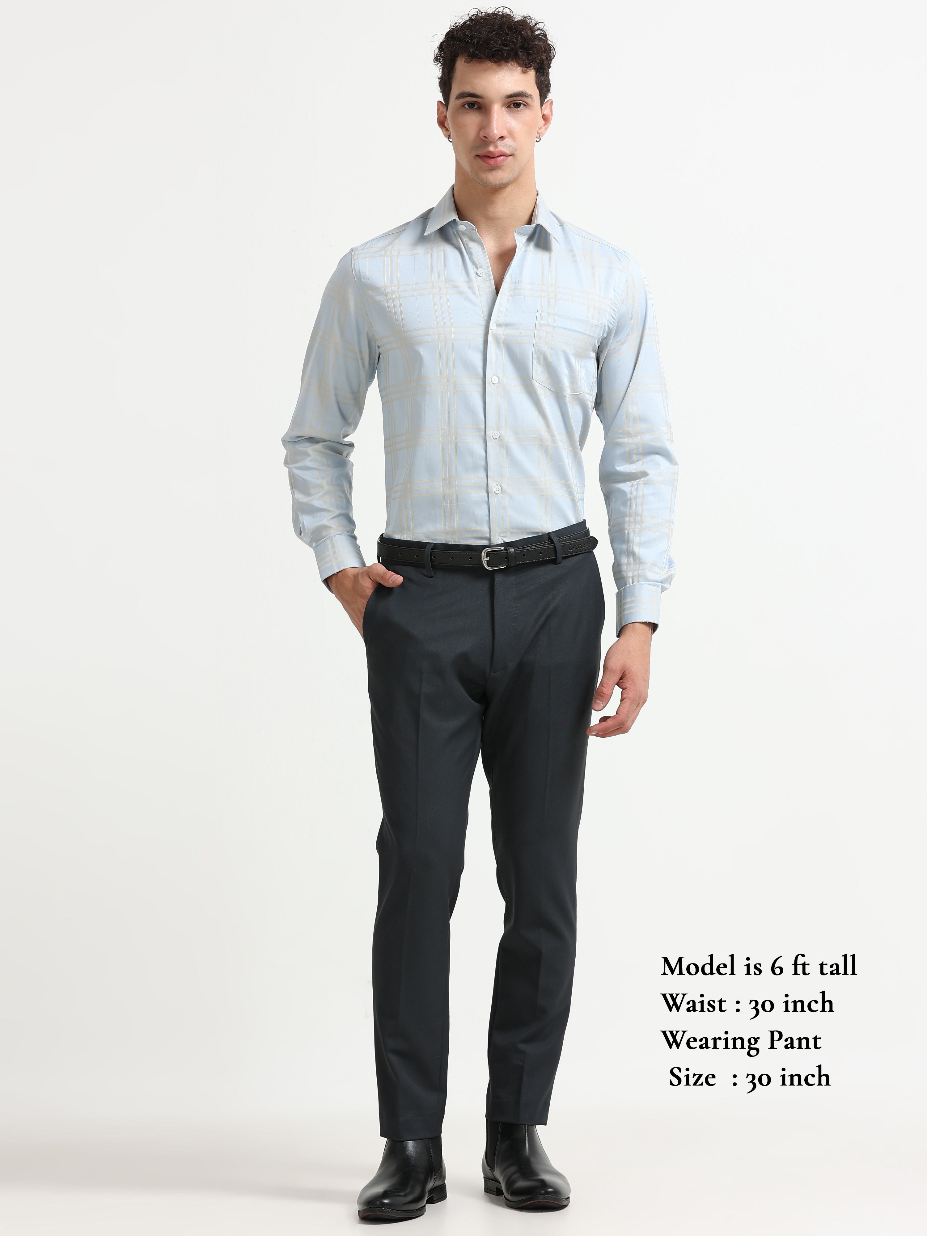 BLUE 4 WAY STRETCH VISCOSE BLEND FORMAL PANT