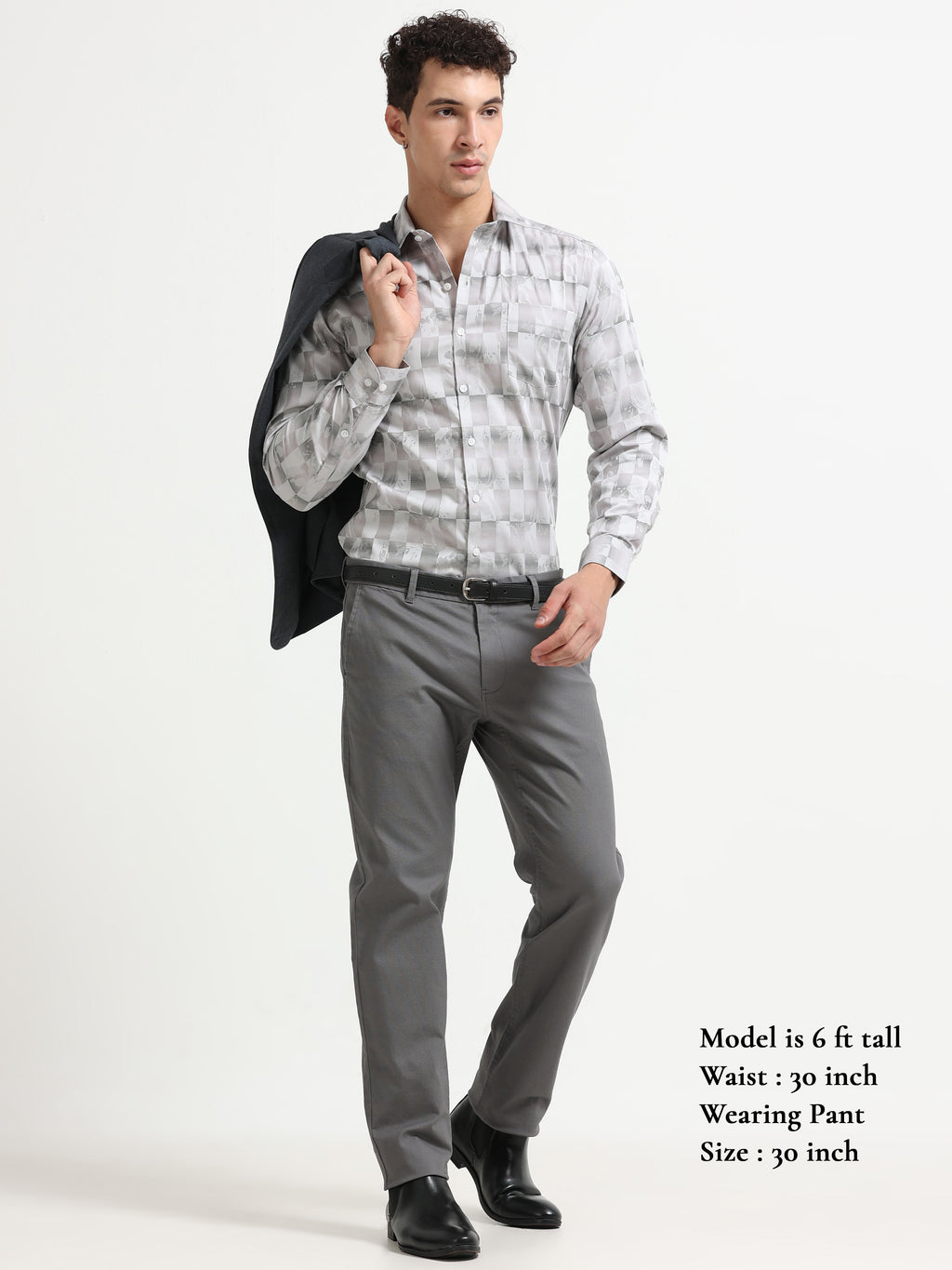 GREY DOBBIES COTTON LYCRA BLEND TROUSER