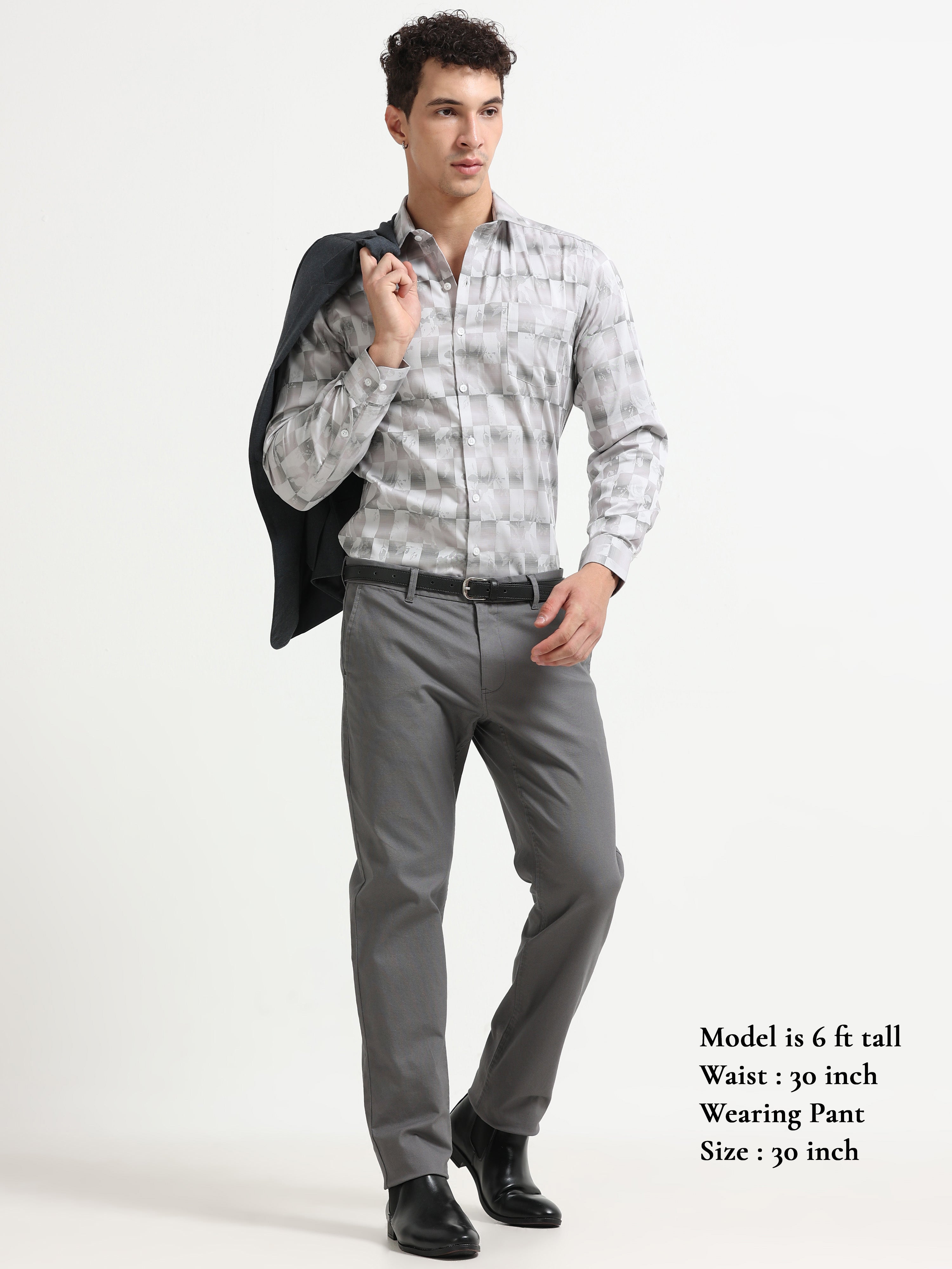 GREY DOBBIES COTTON LYCRA BLEND TROUSER