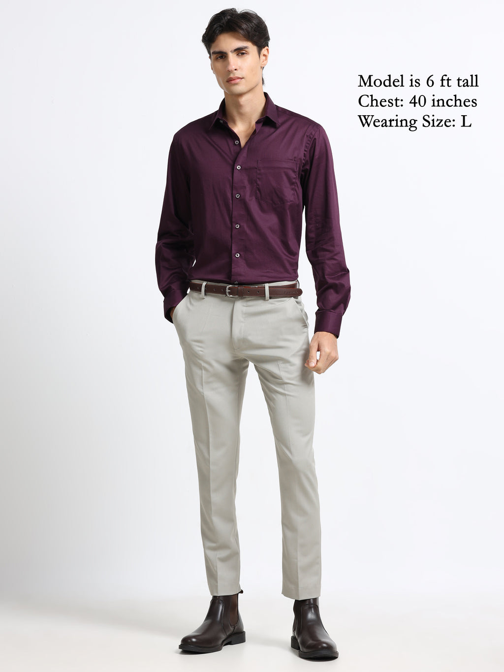 Mignight Wine Cotton Satin Stretch Solid Shirt