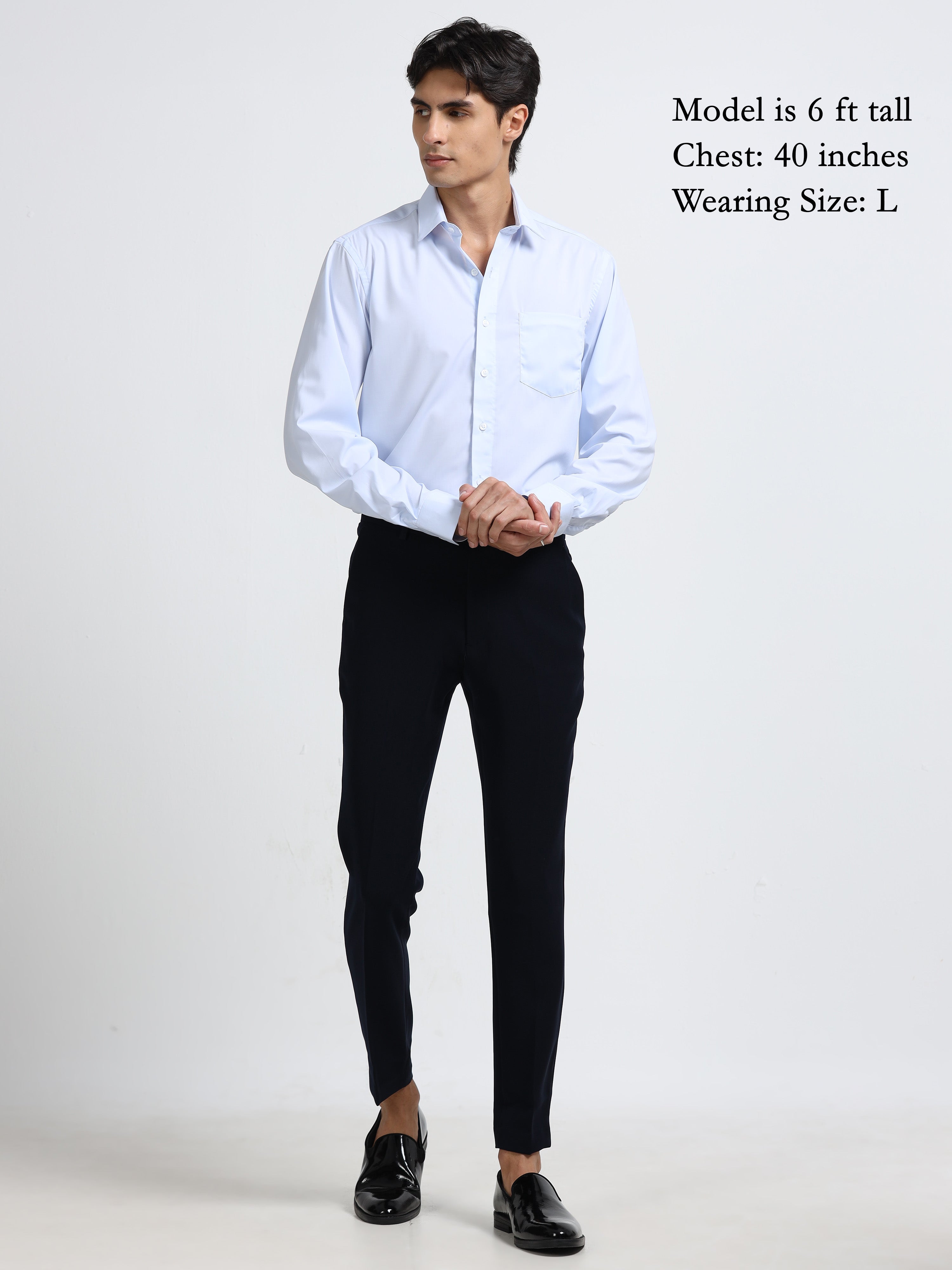 Celestial Blue Cotton Satin Stretch Solid Shirt