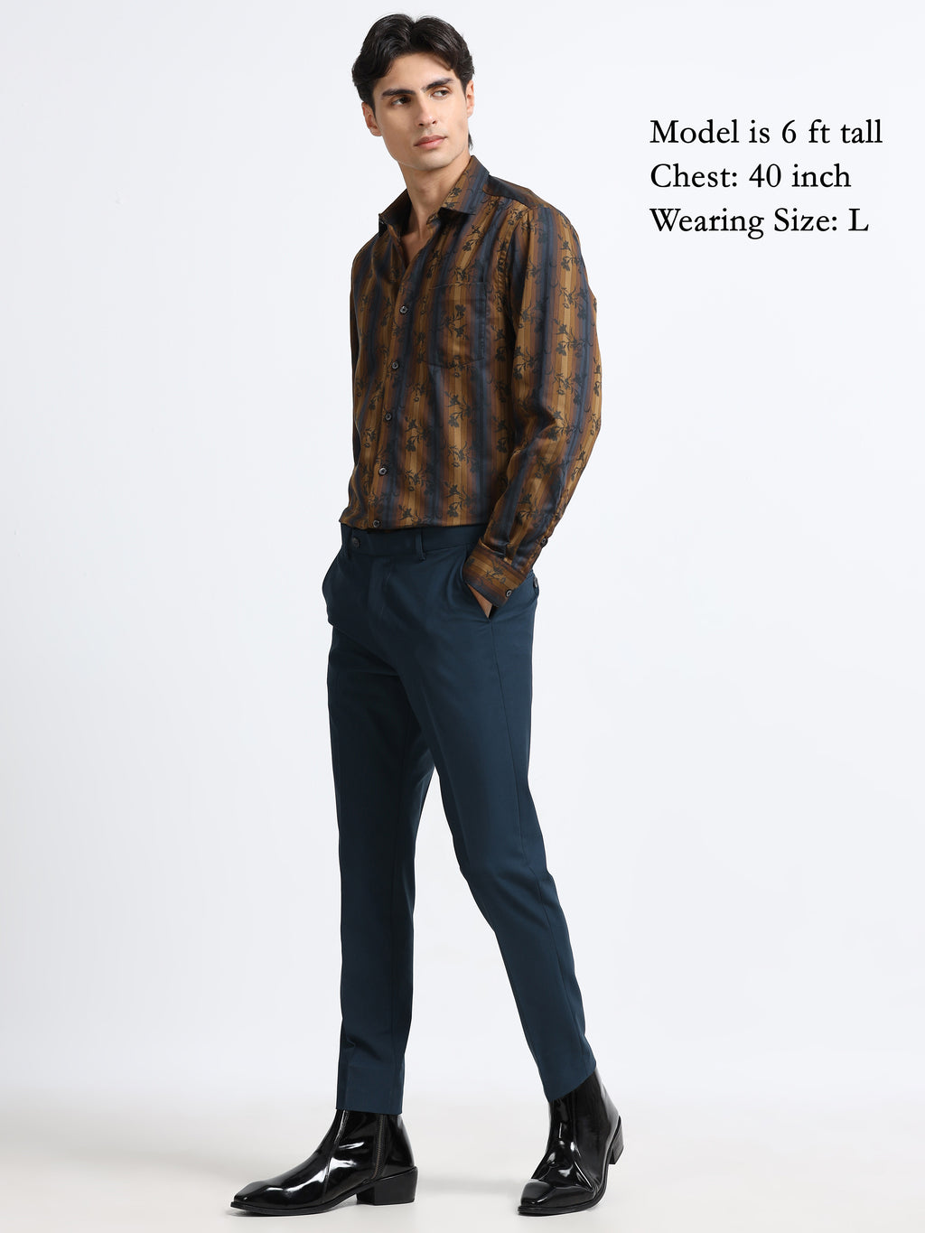 Midnight Copper Ornamental Floral Stripe Shirt