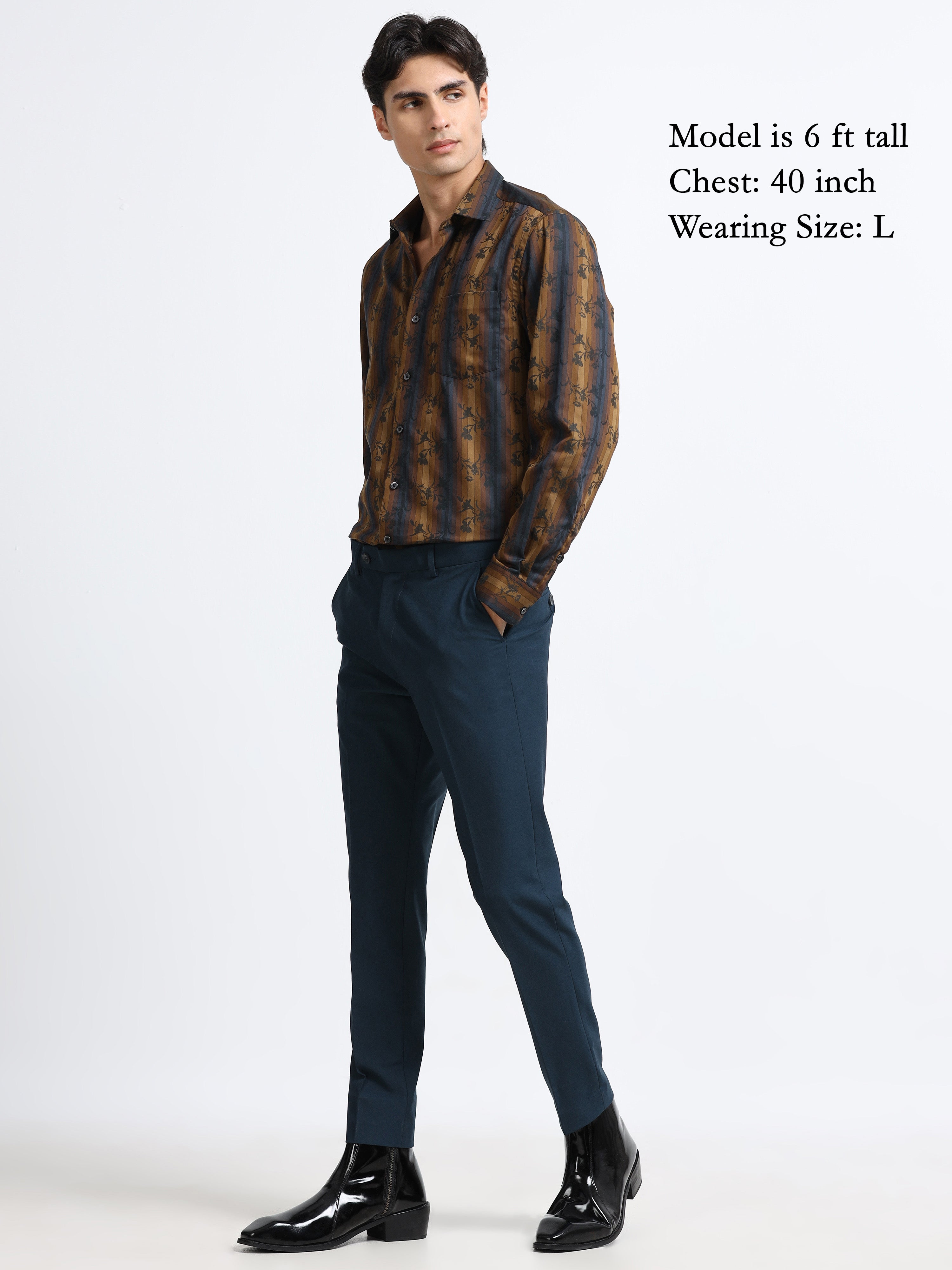 Midnight Copper Ornamental Floral Stripe Shirt