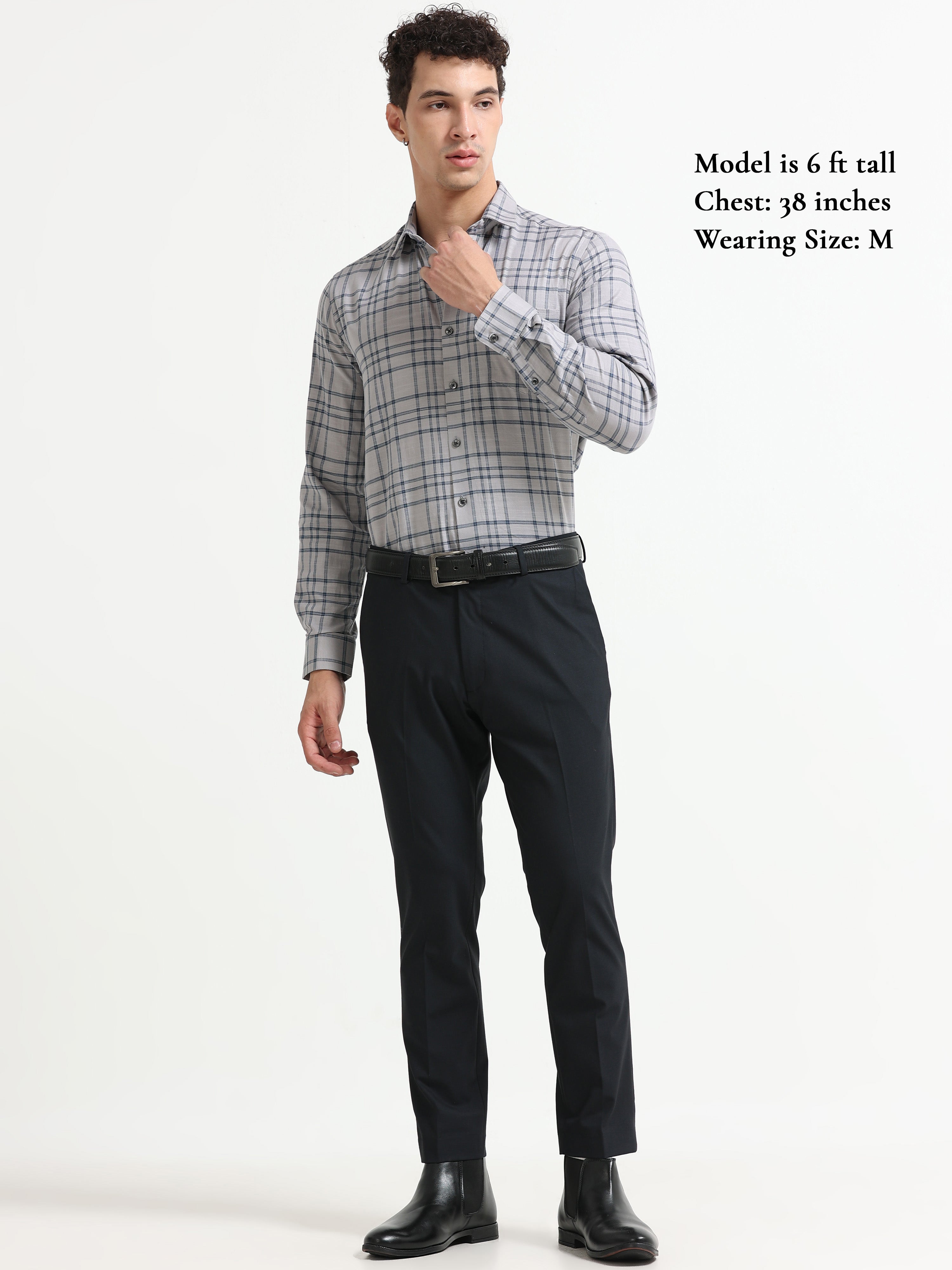 Mist Grey Chevron Check Jacquard Shirt