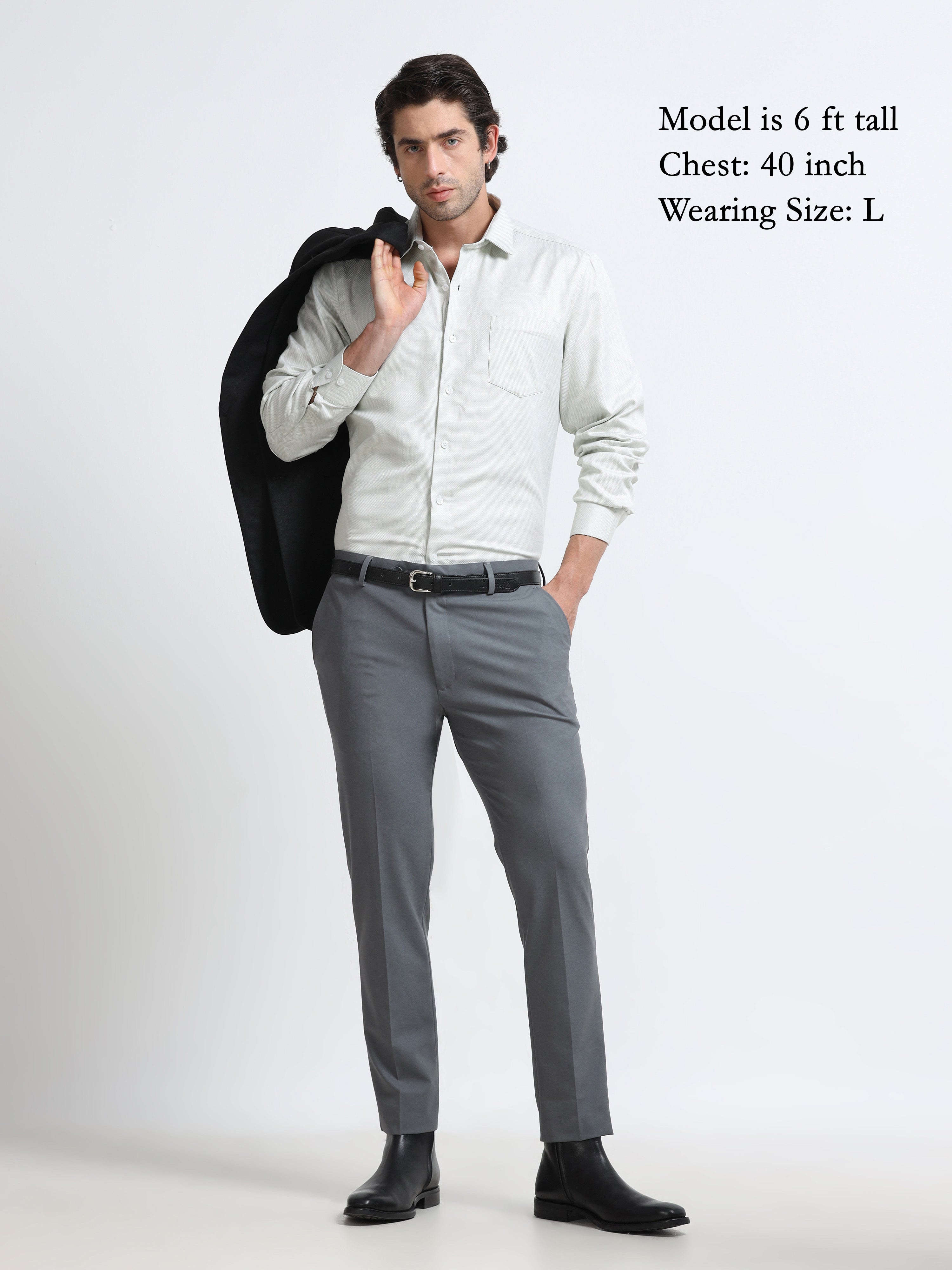 Men - Pista Green - Slim Fit - Textured Formal Shirt