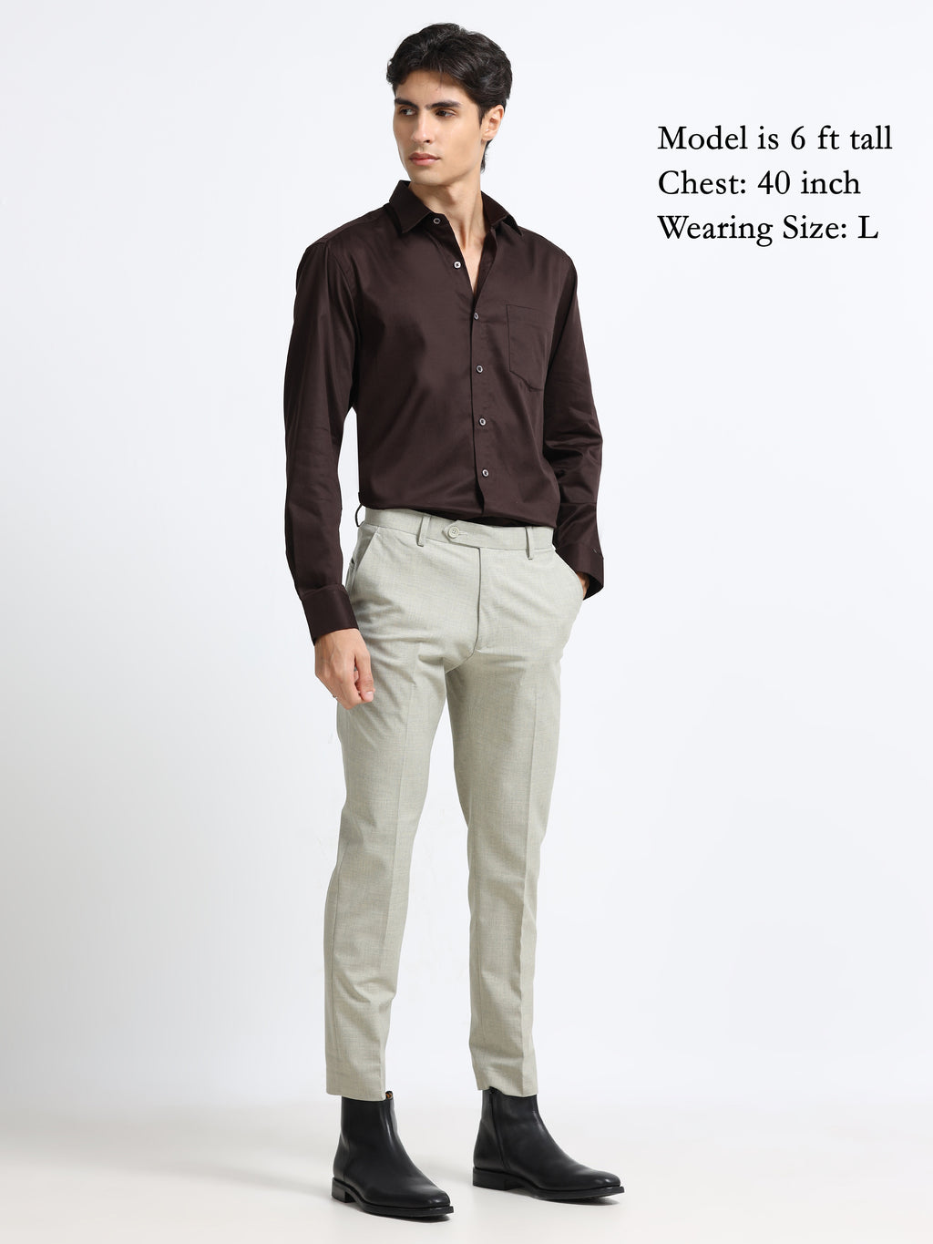 Roasted Bean Cotton Satin Stretch Solid Shirt