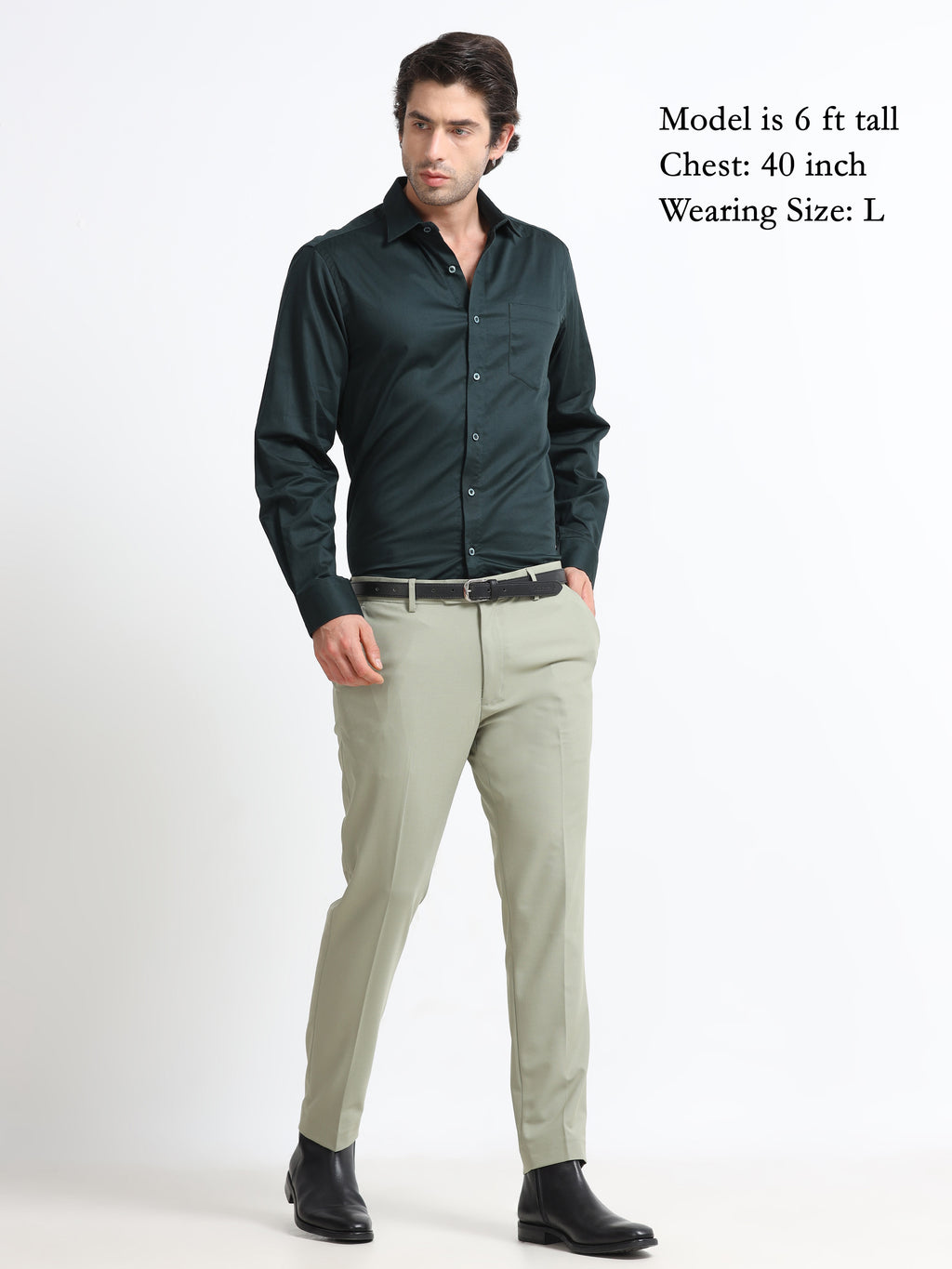 Noir Evergreen Cotton Satin Stretch Solid Shirt