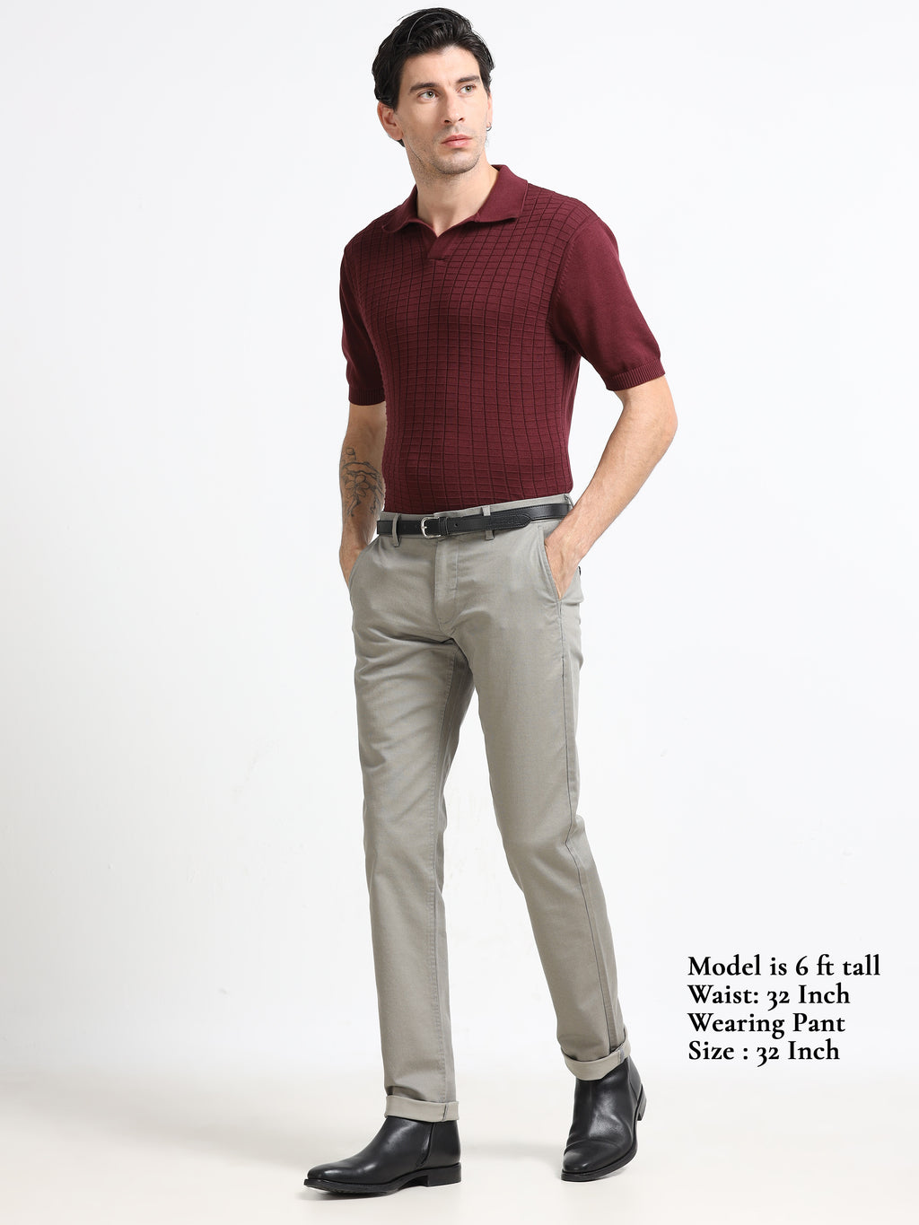 TAUPE DOBBIES COTTON LYCRA BLEND TROUSER