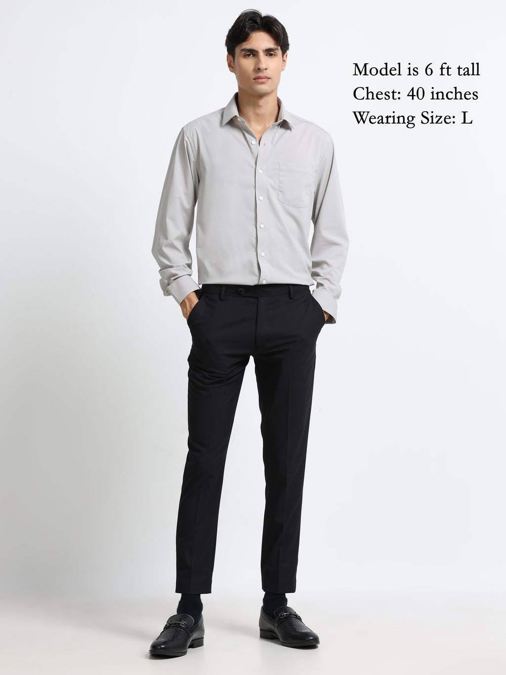Steel Mist Cotton Satin Stretch Solid Shirt