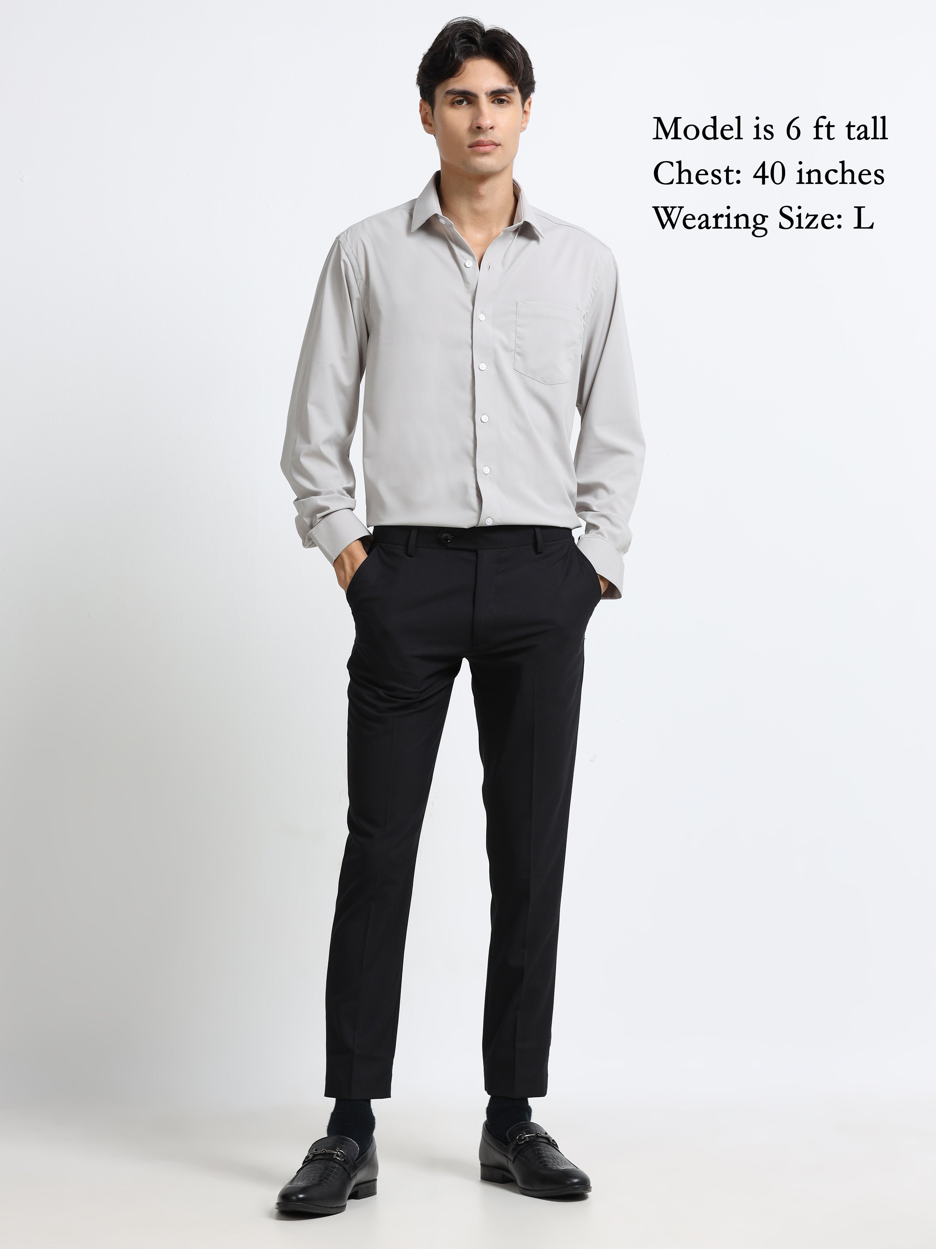 Steel Mist Cotton Satin Stretch Solid Shirt