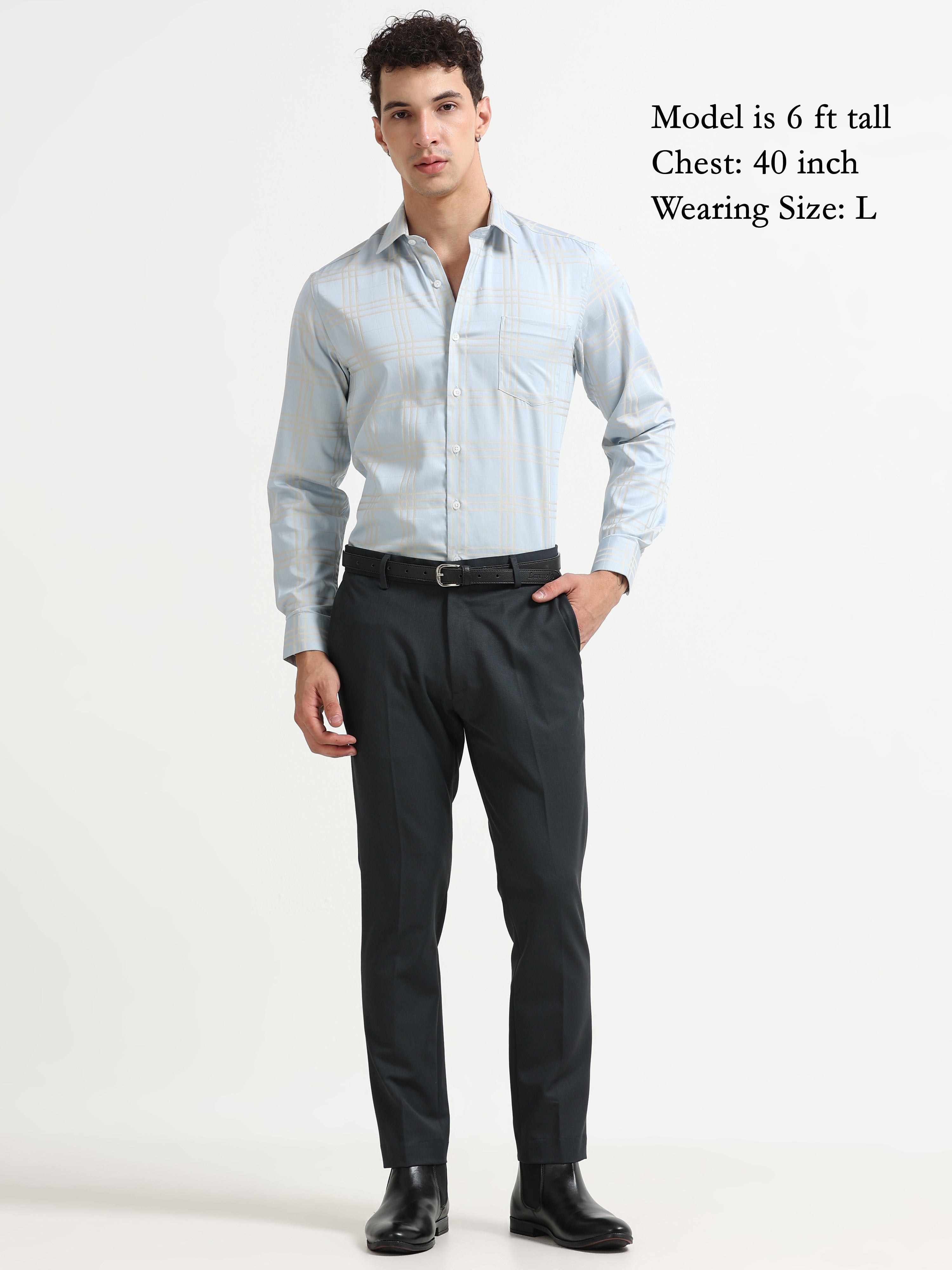 Sky Champagne Windowpane Jacquard Shirt