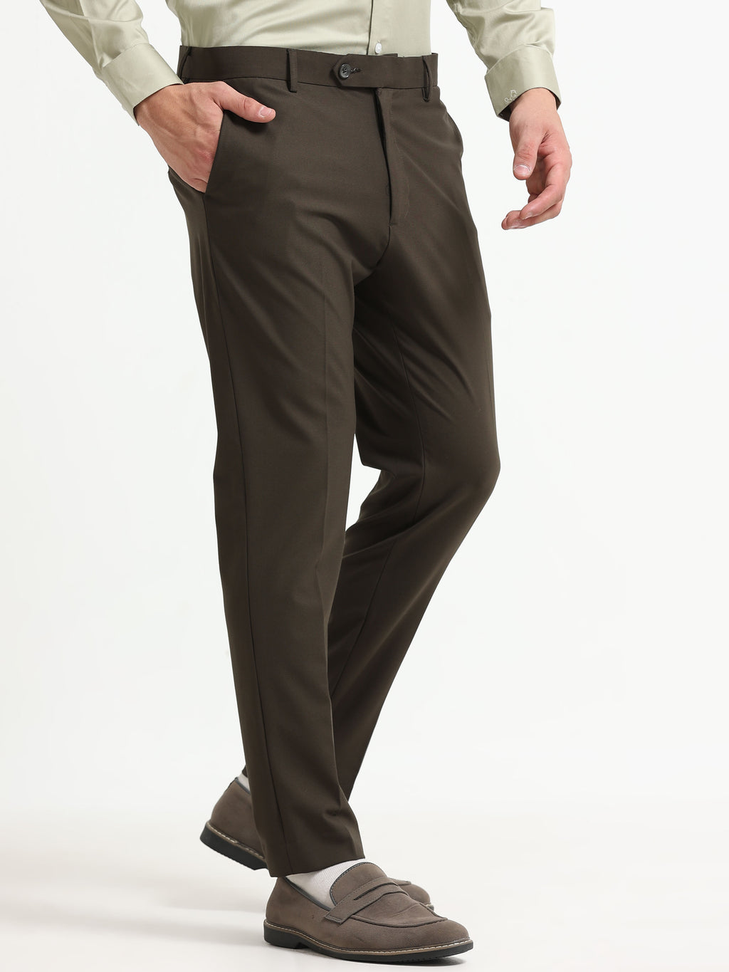 COFFEE BROWN 4 WAY STRETCH VISCOSE BLEND FORMAL PANT