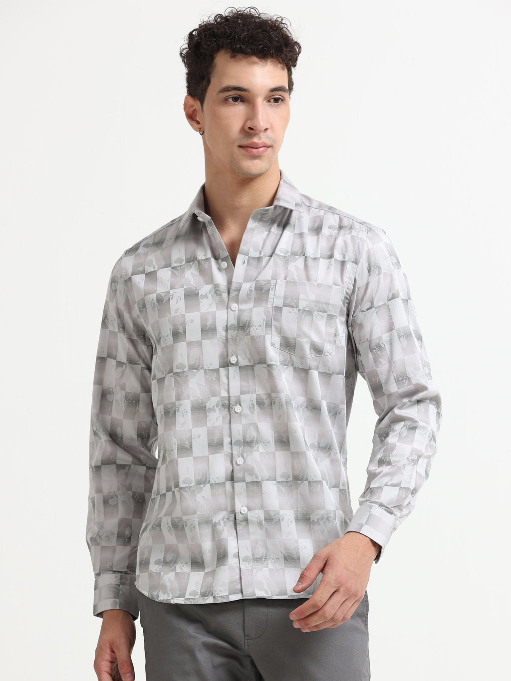 Silver Shadow Floral Checkerboard Jacquard Shirt