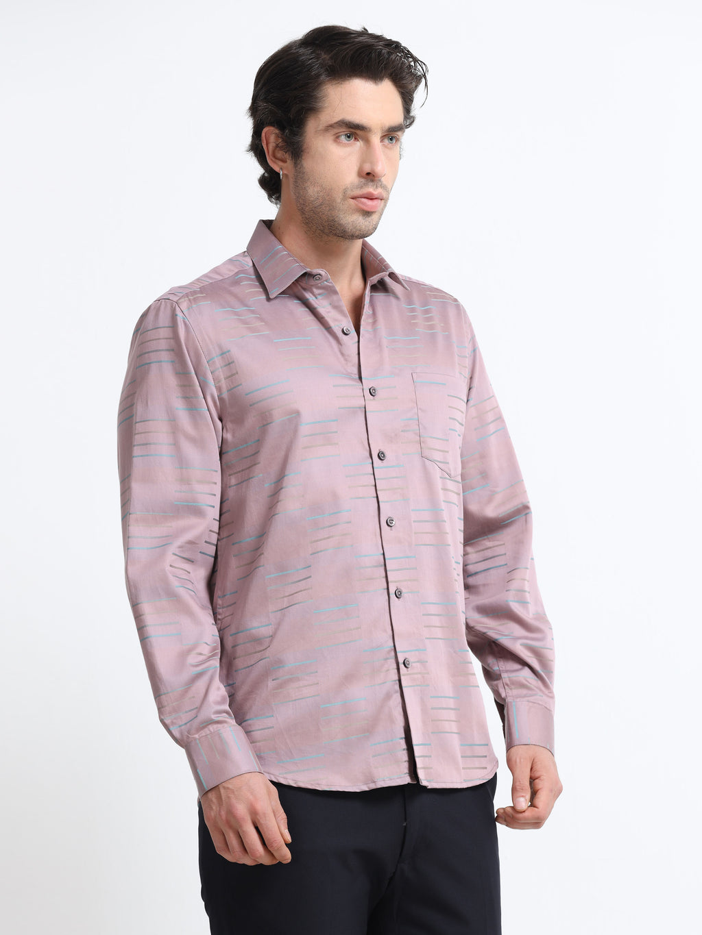 Gilded Mist Artisan Linear Micro Print Shirt