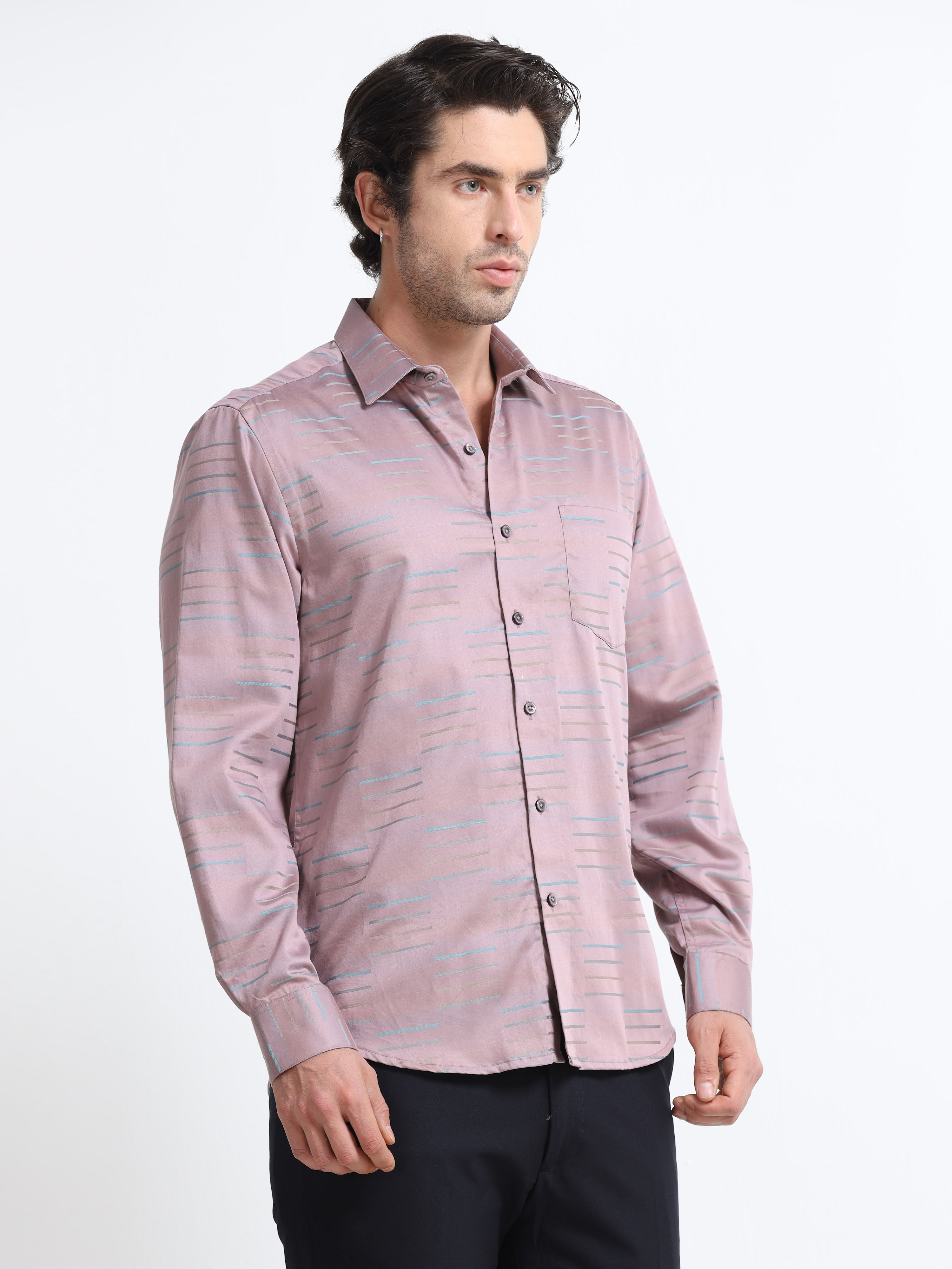 Gilded Mist Artisan Linear Micro Print Shirt