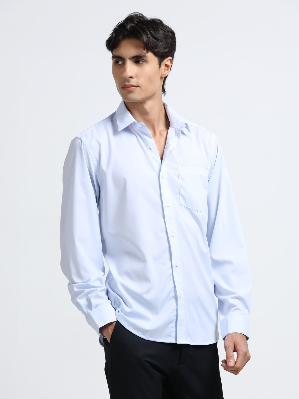 Arctic Mist Cotton Satin Stretch Solid Shirt