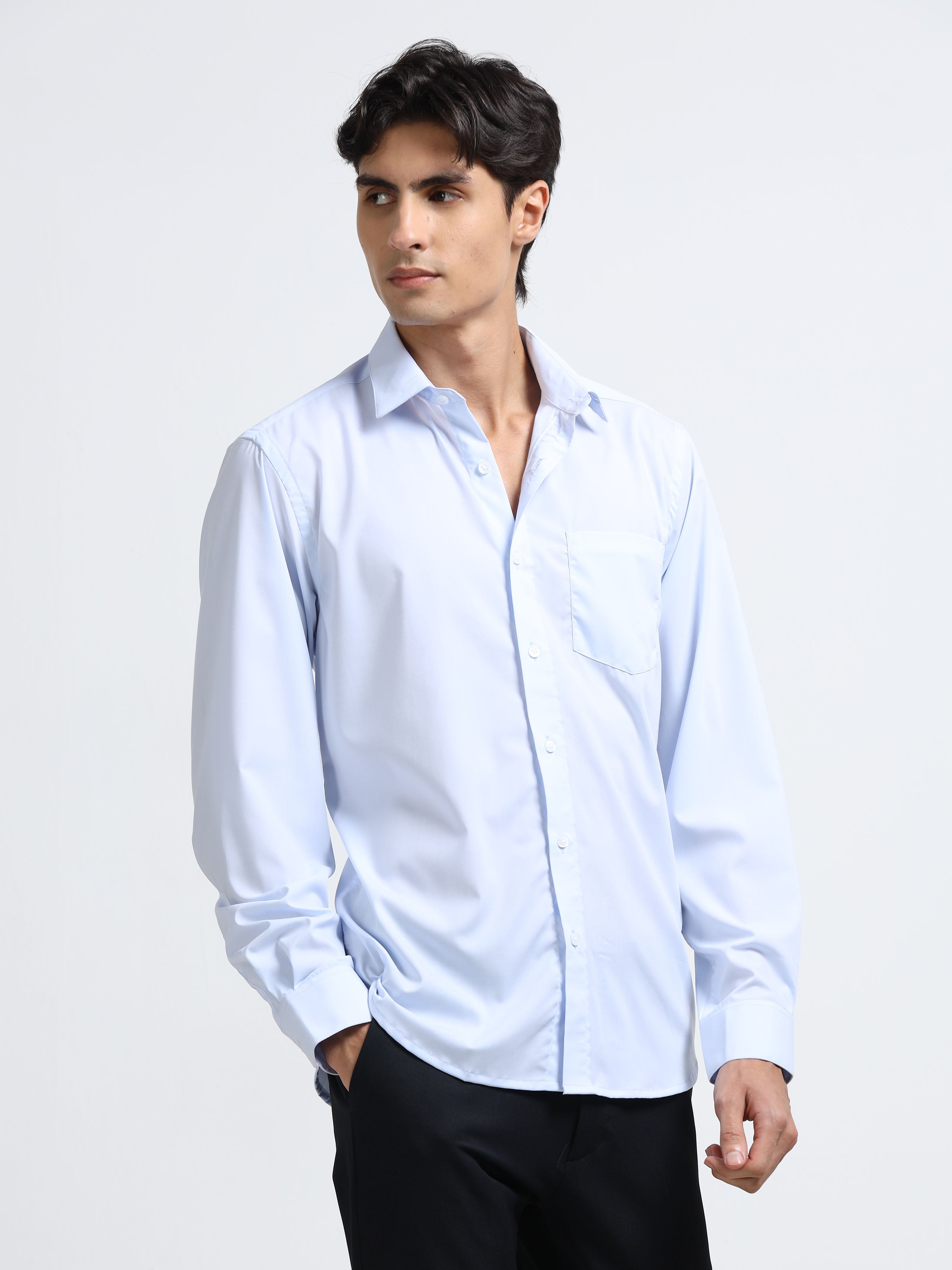Arctic Mist Cotton Satin Stretch Solid Shirt