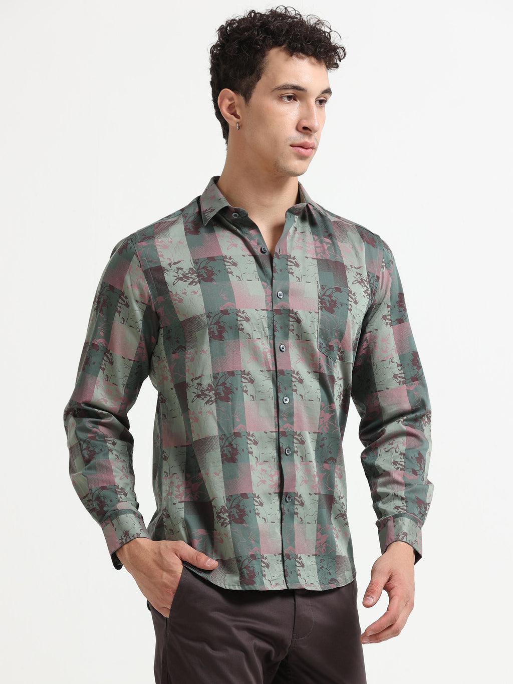 Abstract Forest Jacquard Check Shirt