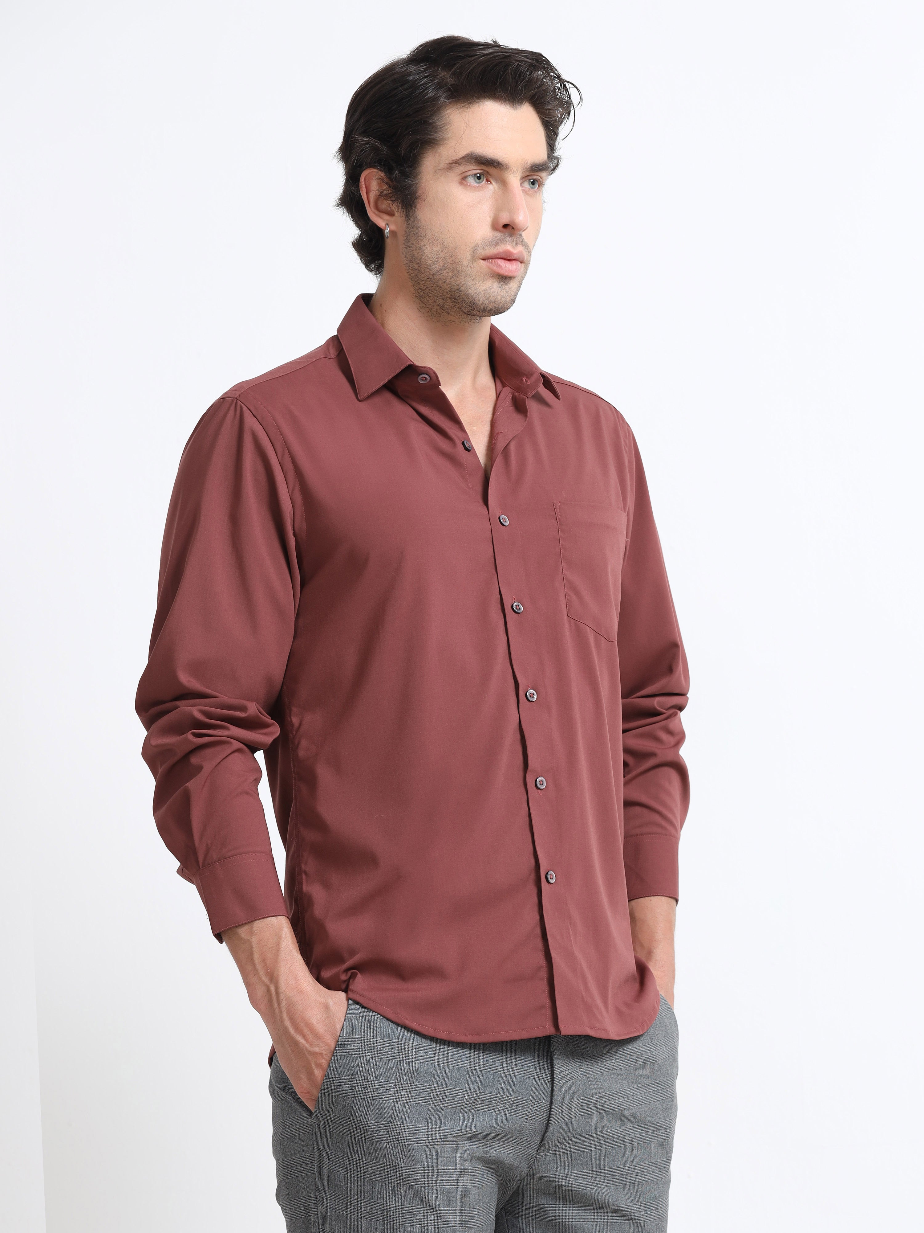Marsala Royale Cotton Satin Stretch Solid Shirt