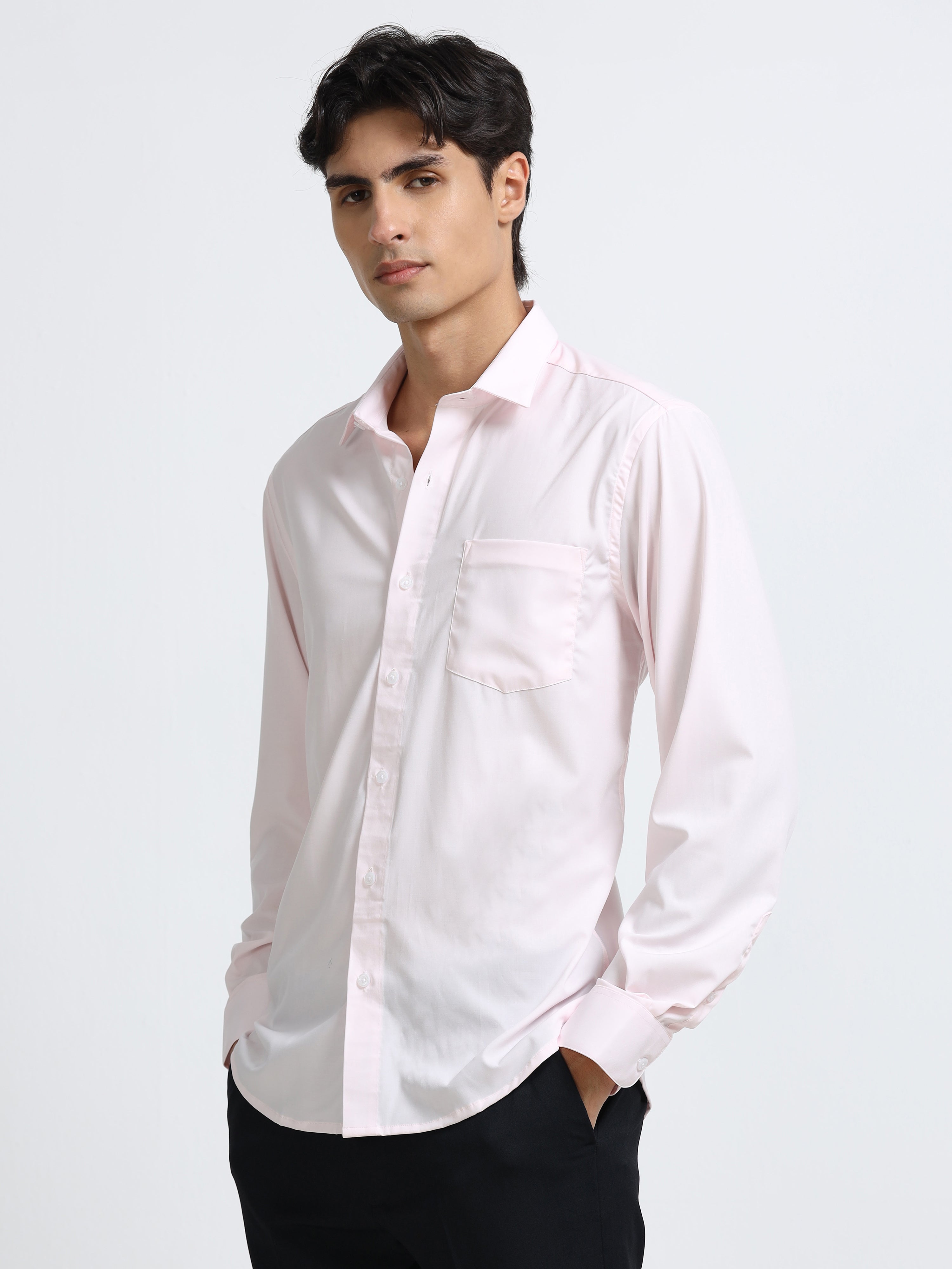 Morning Rose Cotton Satin Stretch Solid Shirt