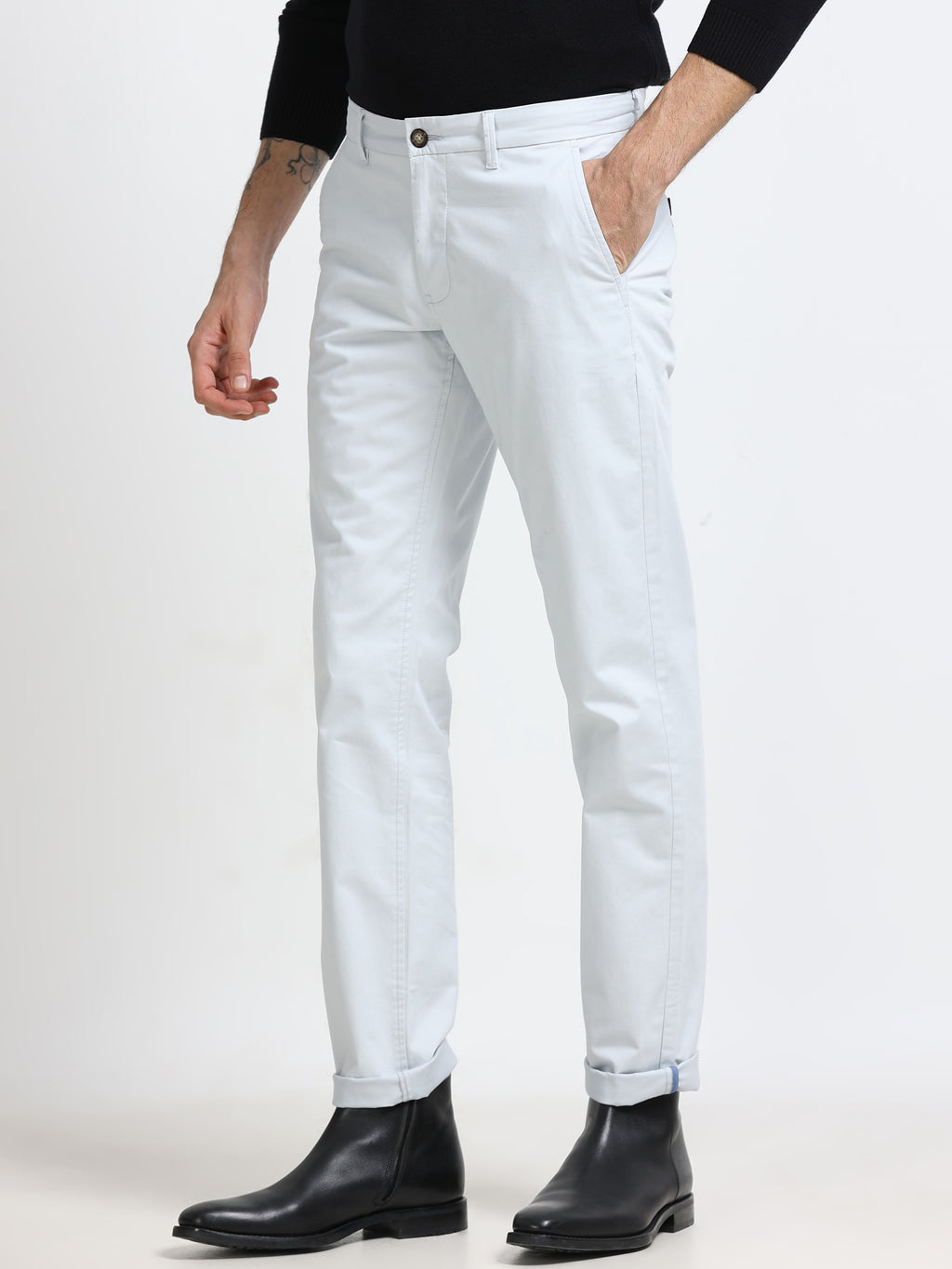 PEARL GREY CONVERSE COTTON LYCRA STRECTH TROUSERS