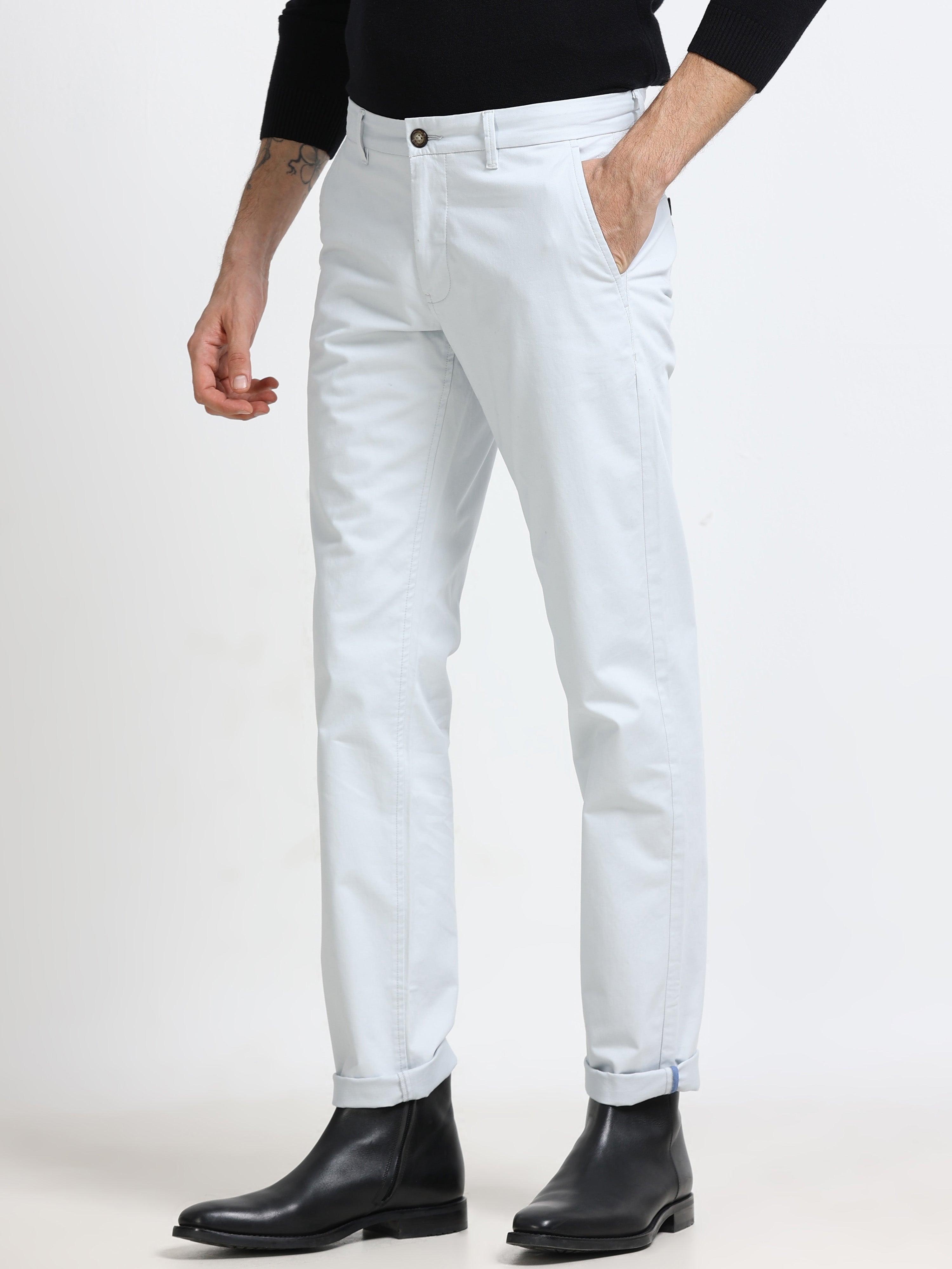 PEARL GREY CONVERSE COTTON LYCRA STRECTH TROUSERS