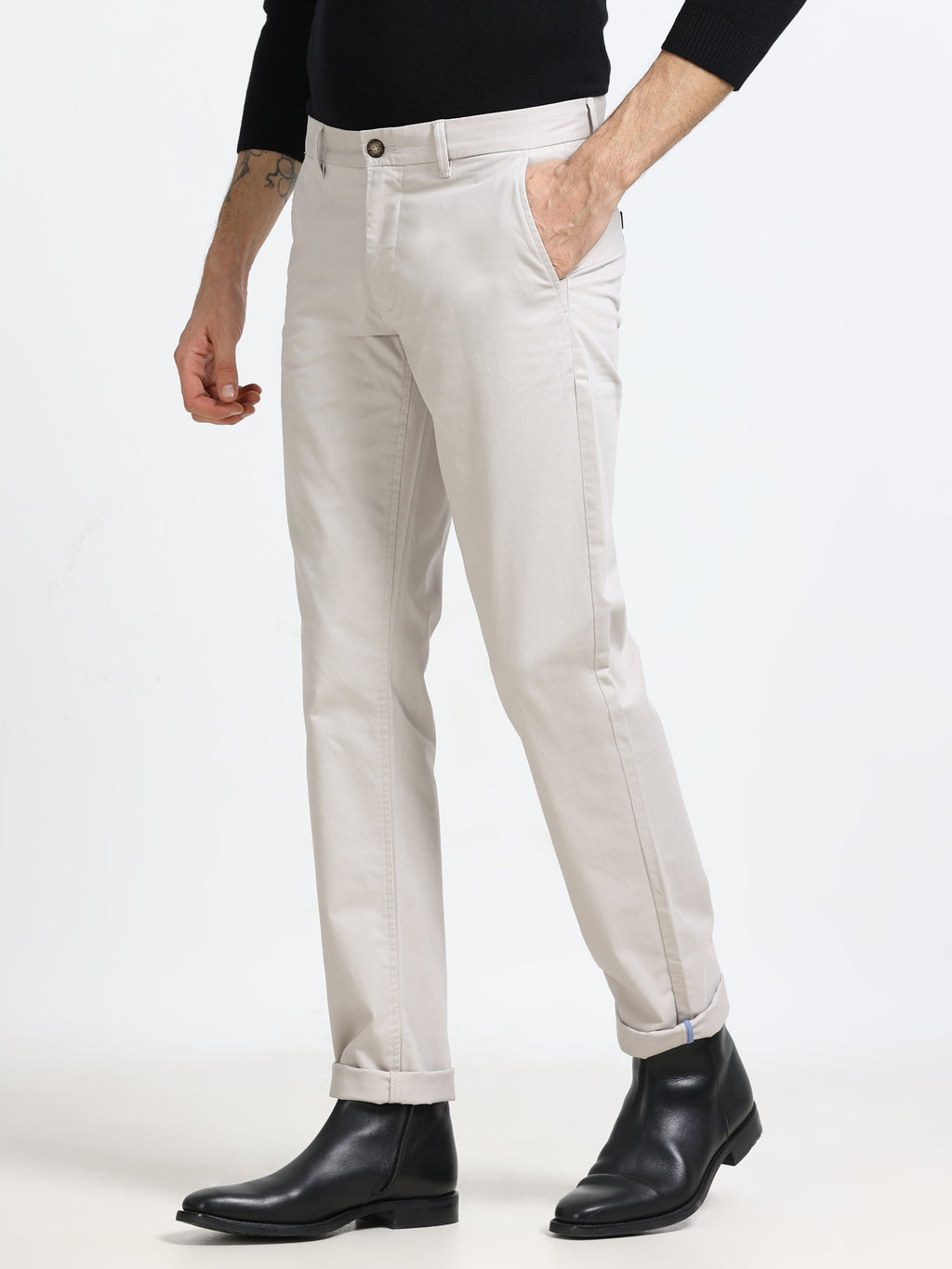 LIGHT ASH CONVERSE COTTON LYCRA STRECTH TROUSERS
