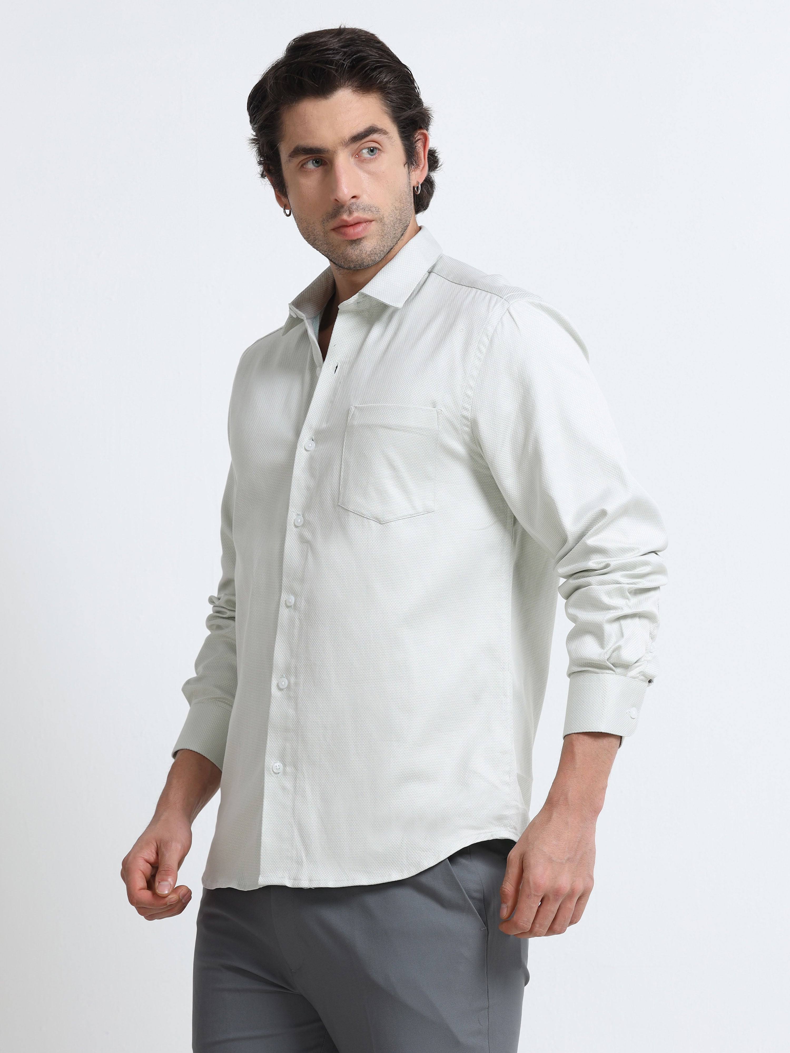 Men - Pista Green - Slim Fit - Textured Formal Shirt