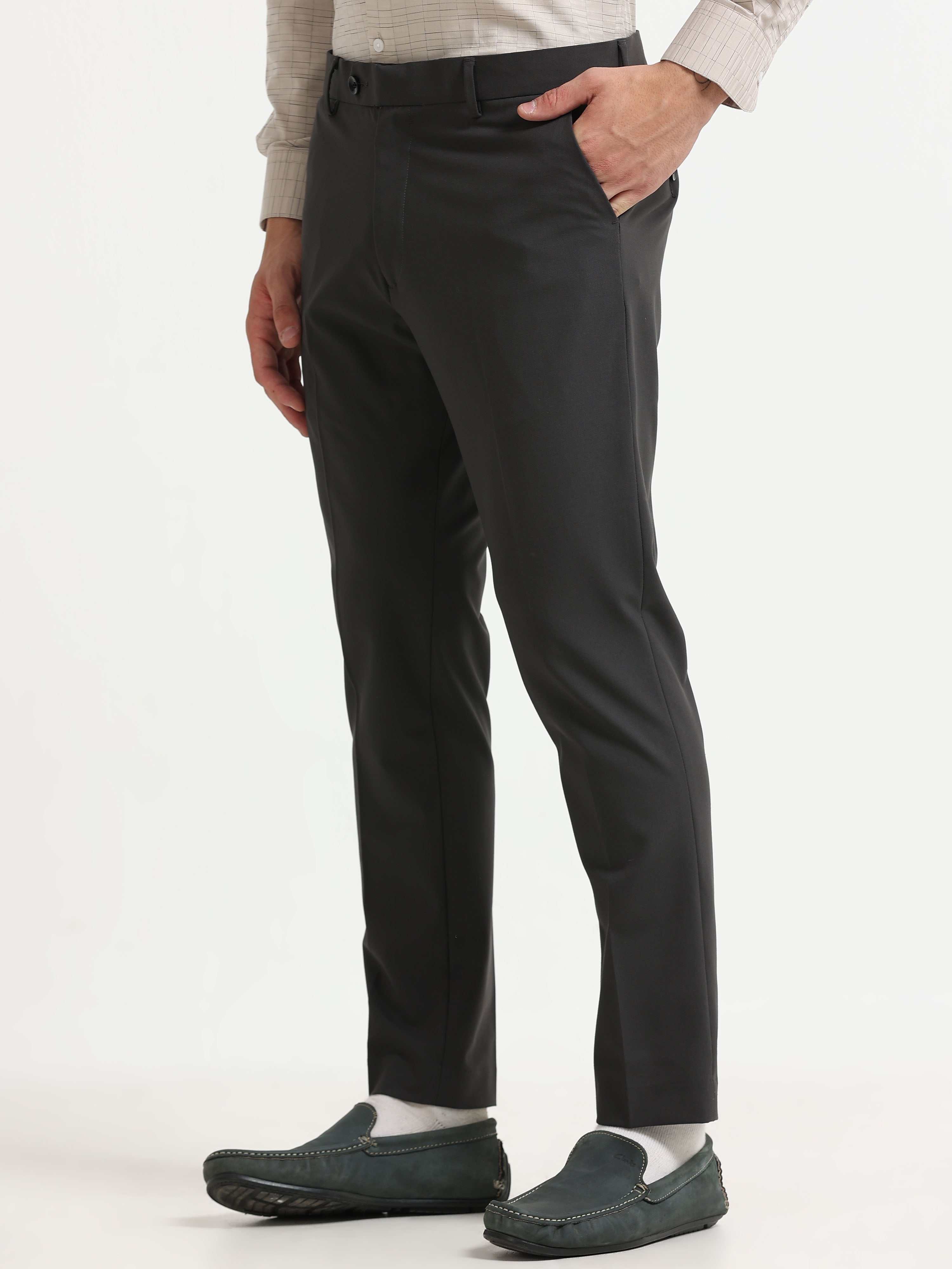 CHARCOAL 4 WAY STRETCH VISCOSE BLEND FORMAL PANT