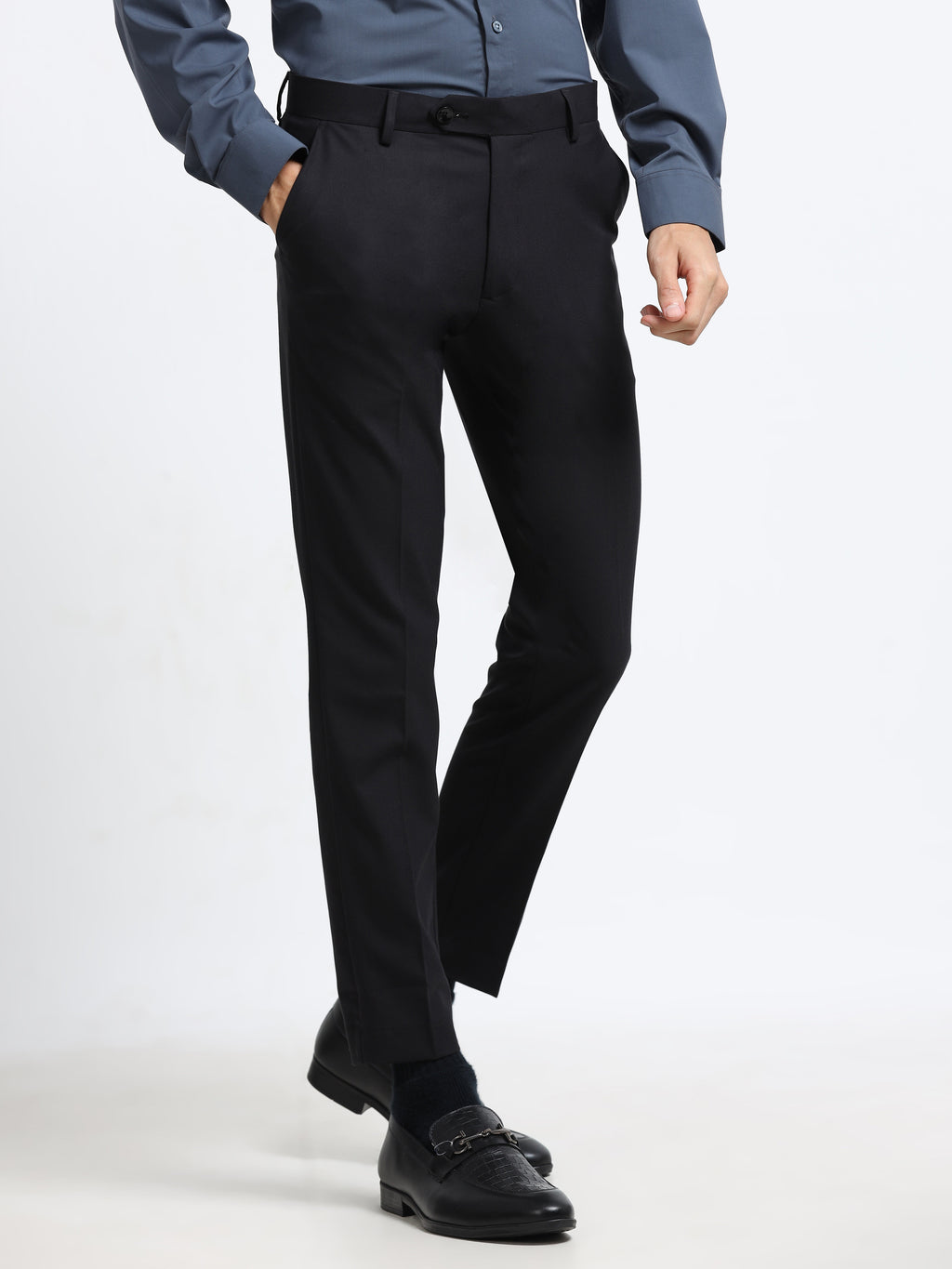BLACK 4 WAY STRETCH VISCOSE BLEND FORMAL PANT