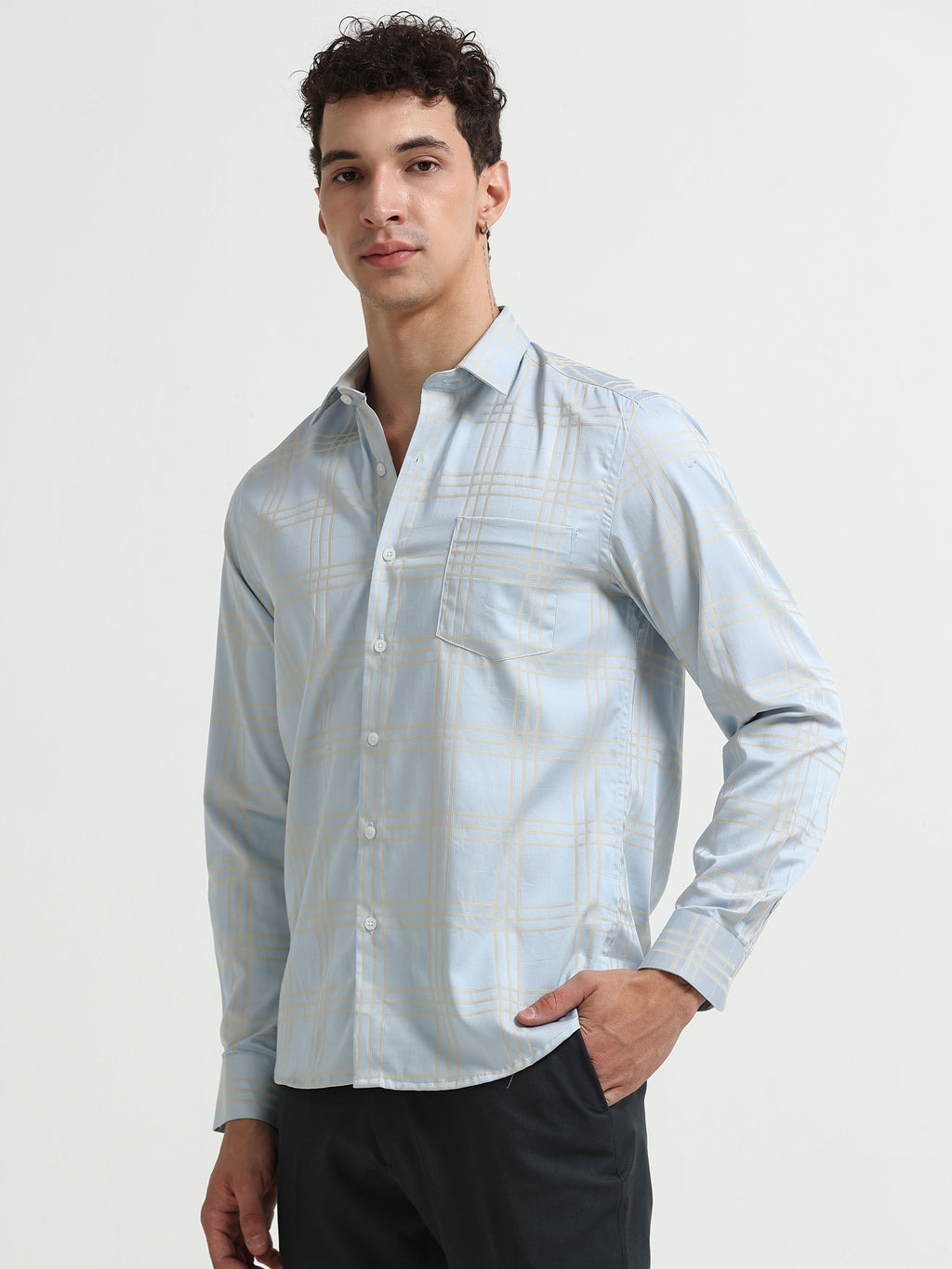 Sky Champagne Windowpane Jacquard Shirt