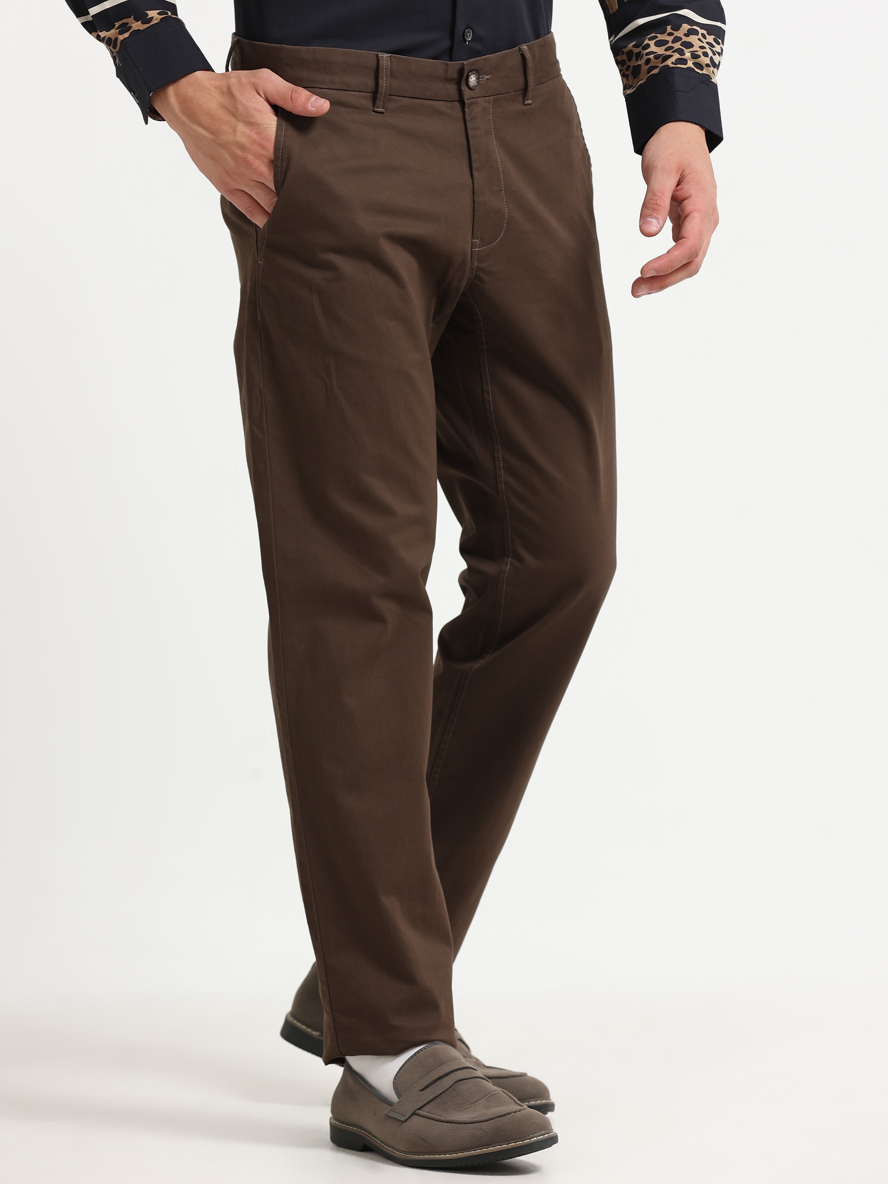 DARK BROWN CONVERSE COTTON LYCRA STRECTH TROUSERS