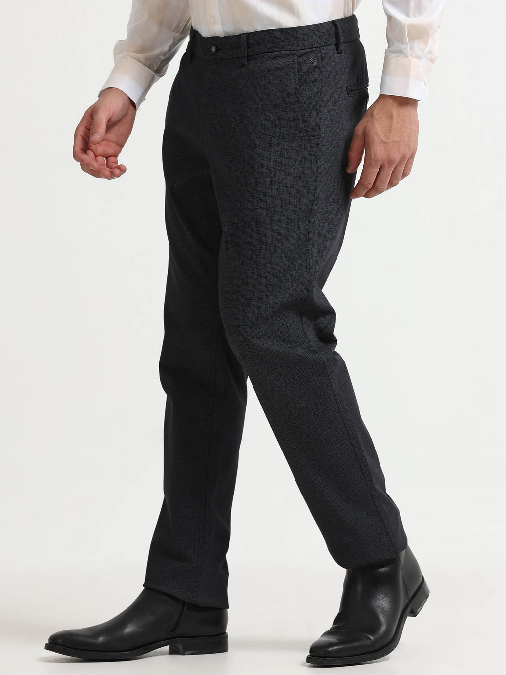 BLACK DOBBIES COTTON LYCRA BLEND TROUSER