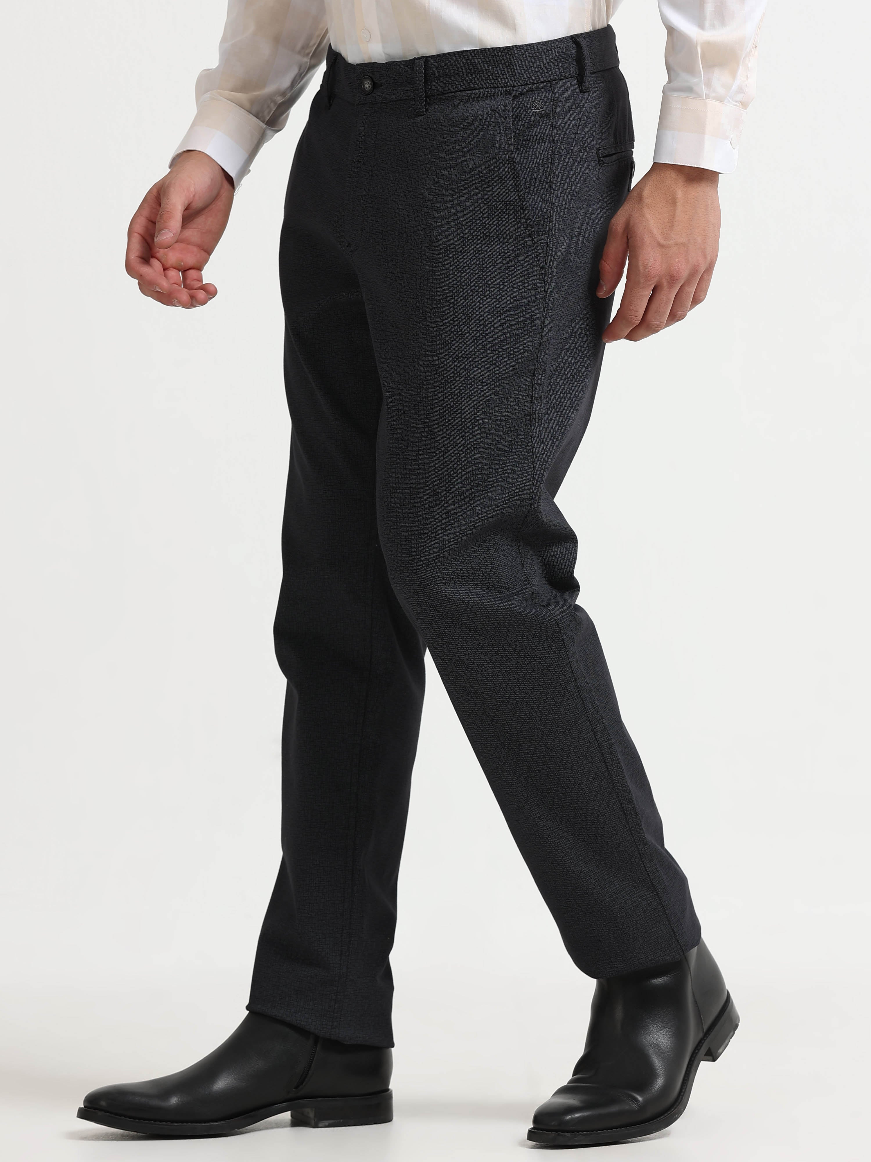 BLACK DOBBIES COTTON LYCRA BLEND TROUSER