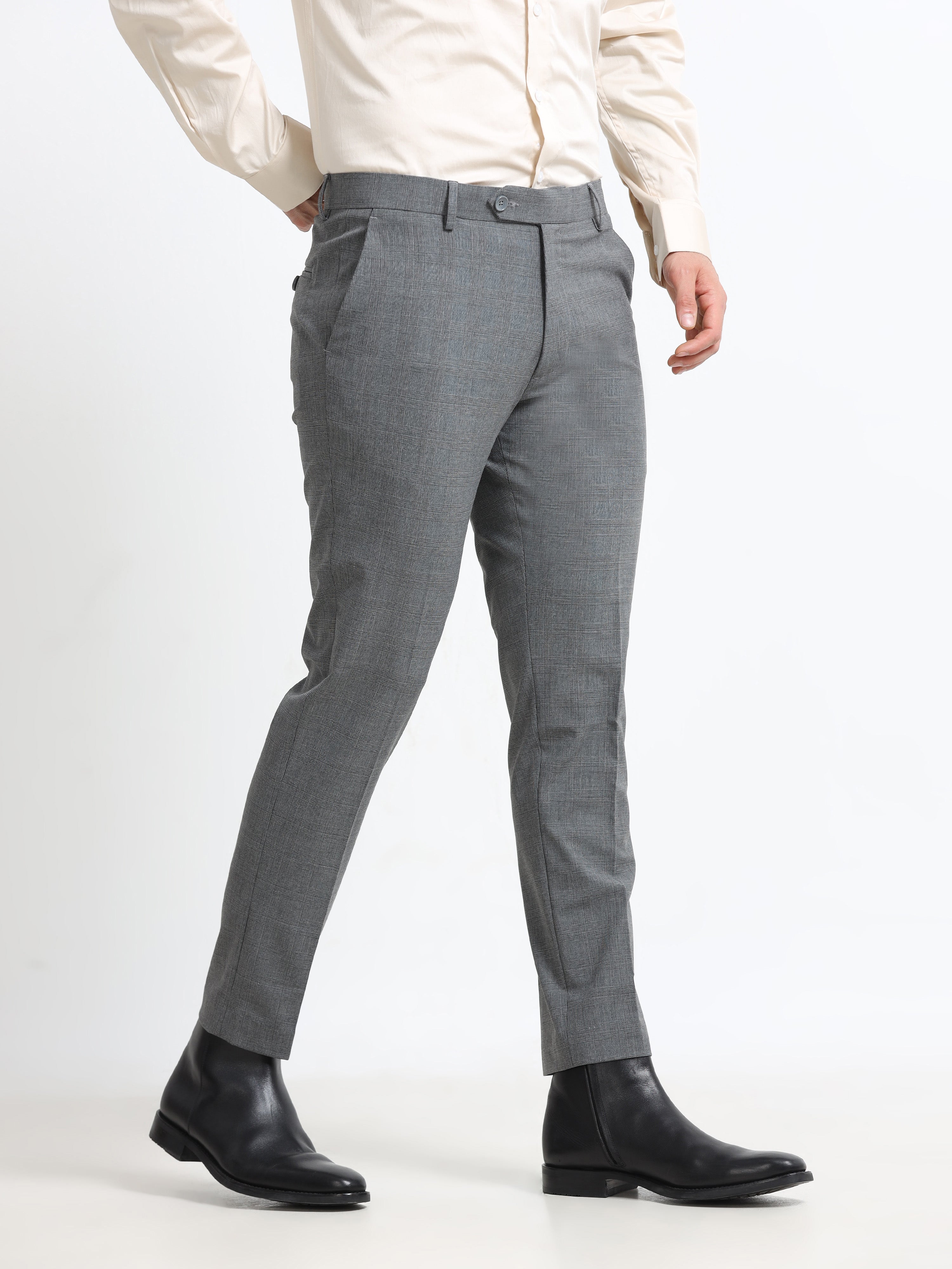 GREY CHECK 4 WAY STRETCH VISCOSE BLEND FORMAL PANT
