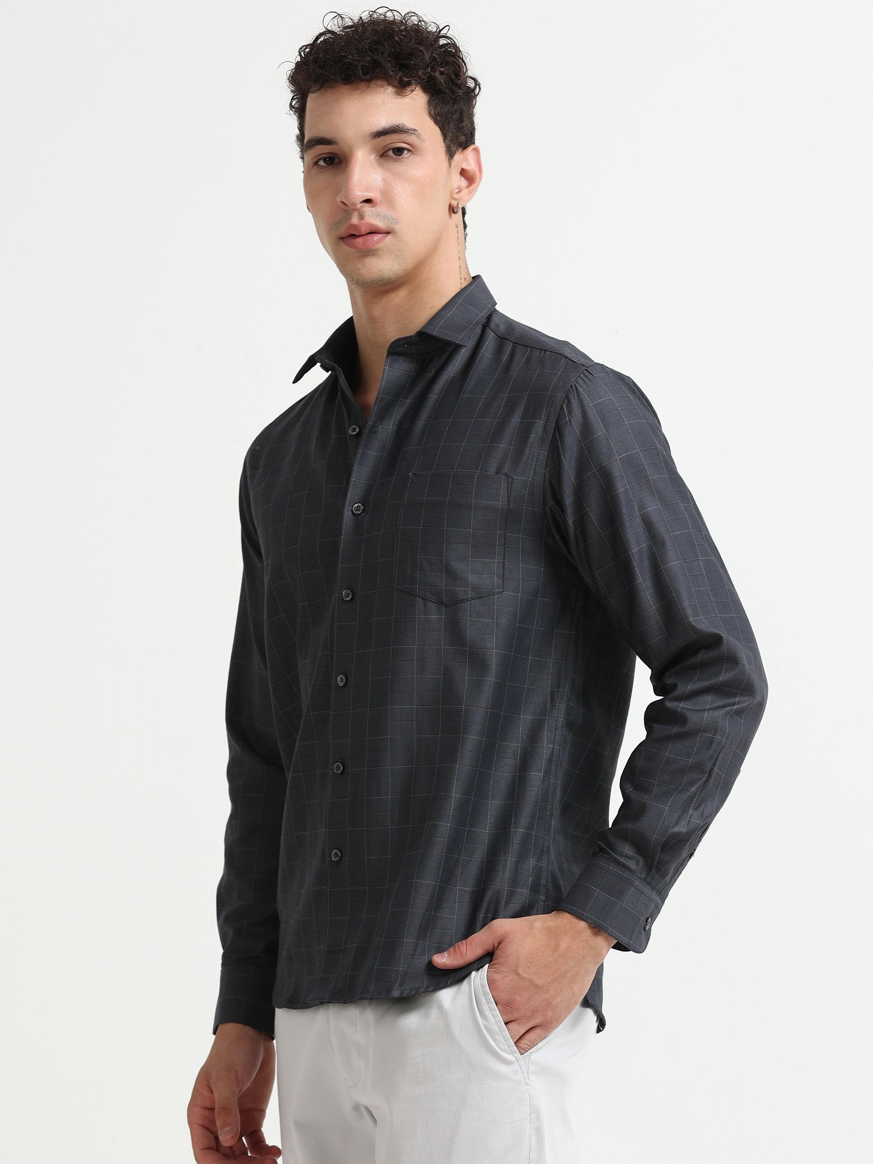Iron Grey Diamond Matrix Jacquard Shirt